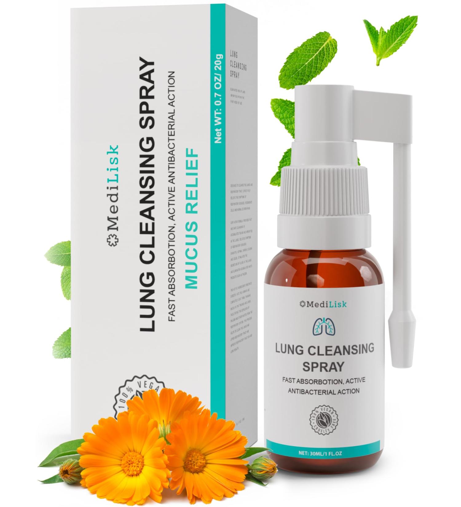 MediLisk Lung Cleansing Spray Respiratory Support Mucus Relief and Lung Cleanse Support for Lung Detox for Smokers Herbal Extract Formula Hypoallergenic Non-Steroidal 1 oz Pack of 1 - Buy Online on GoSupps.com