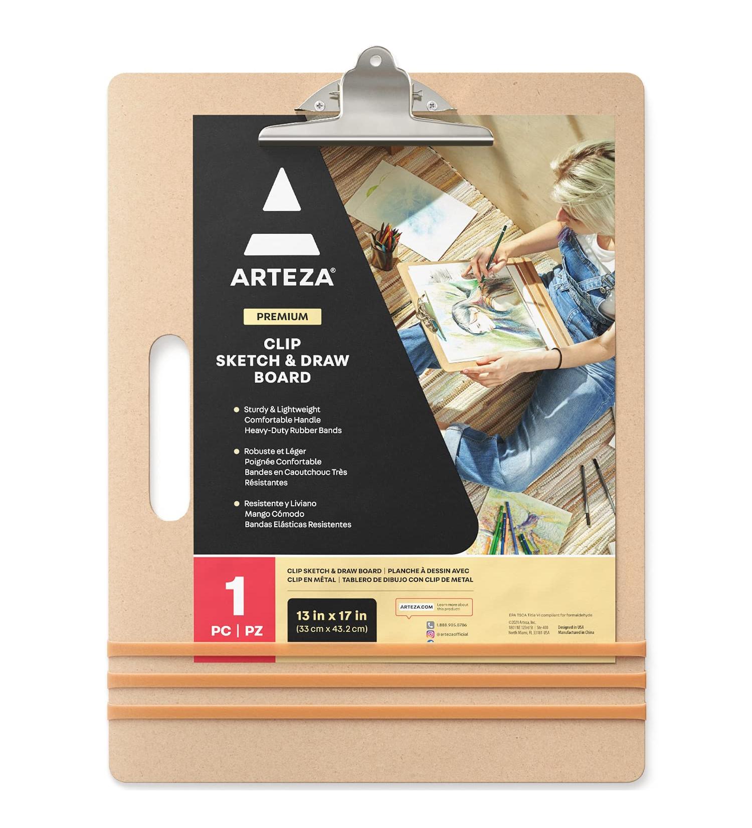 Arteza Sketch Board - 13x17 Inches | Sturdy Artist Tote Board with Handle, Clip, and Rubber Bands | Art Supplies for Carrying, Organizing, and Securing Artwork - Buy Online on GoSupps.com