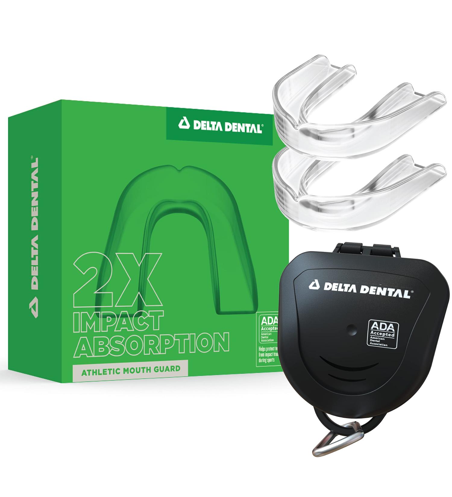 Delta Dental Athletic Mouth Guard 2 Pack - ADA Accepted for Contact Sports - 2X Impact Absorption - Works with Braces - Adult Clear - Buy Online on GoSupps.com