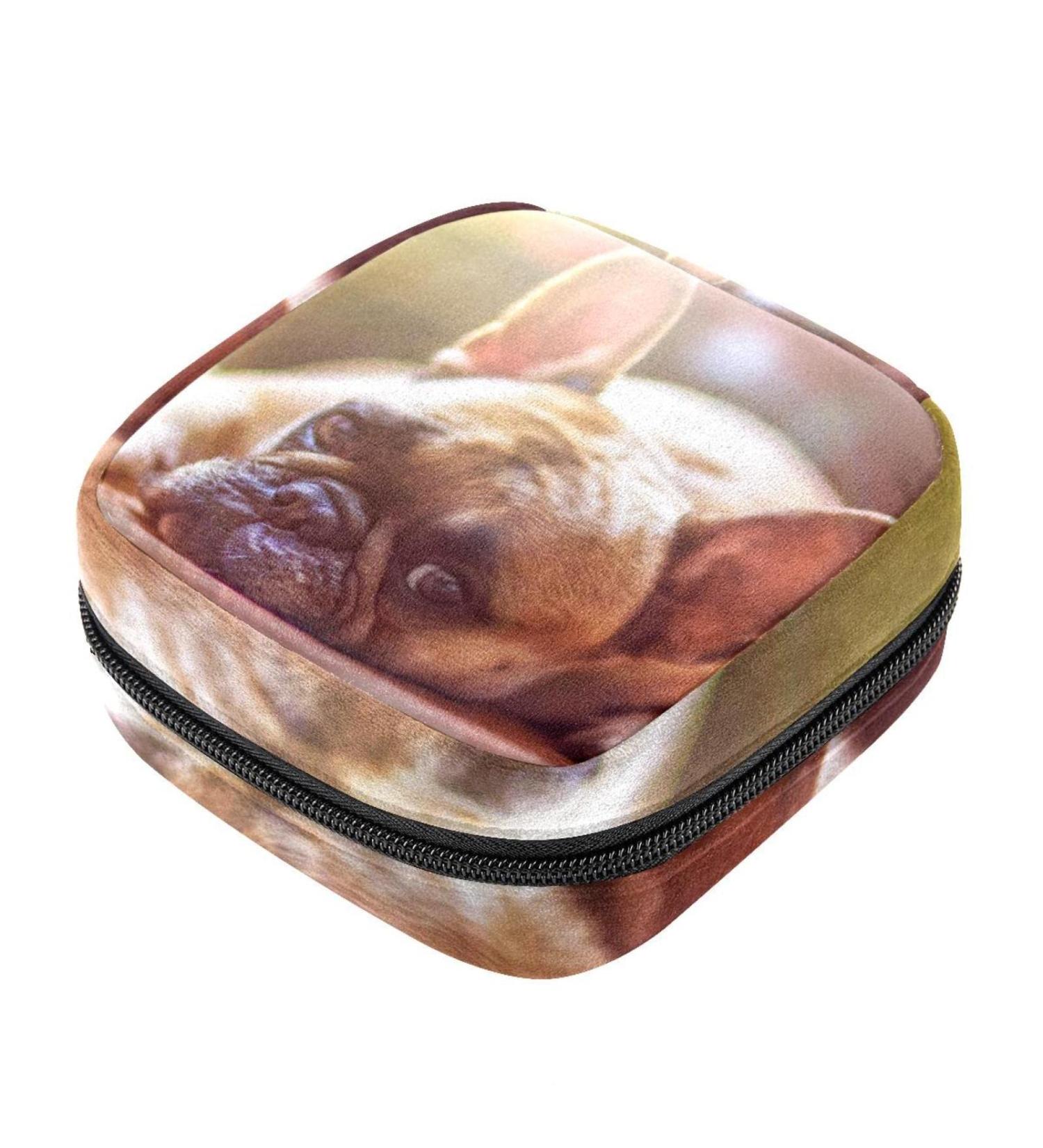 Stylish Menstruation Pad Bag with Zipper - Women's Napkin & Tampon Storage - French Bulldog Design - Buy Online on GoSupps.com