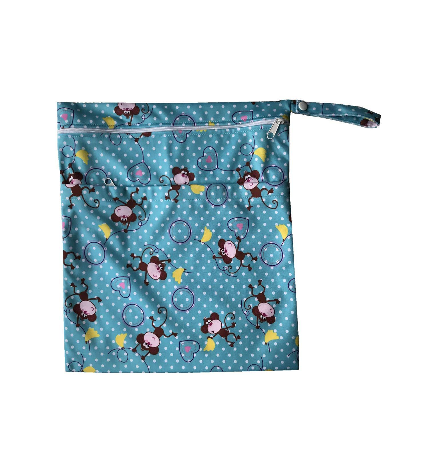 MUMBABY Wet Dry Bag | Reusable Nappy Diaper Bag with Two Zippered Pockets (Monkey) - Buy Online on GoSupps.com