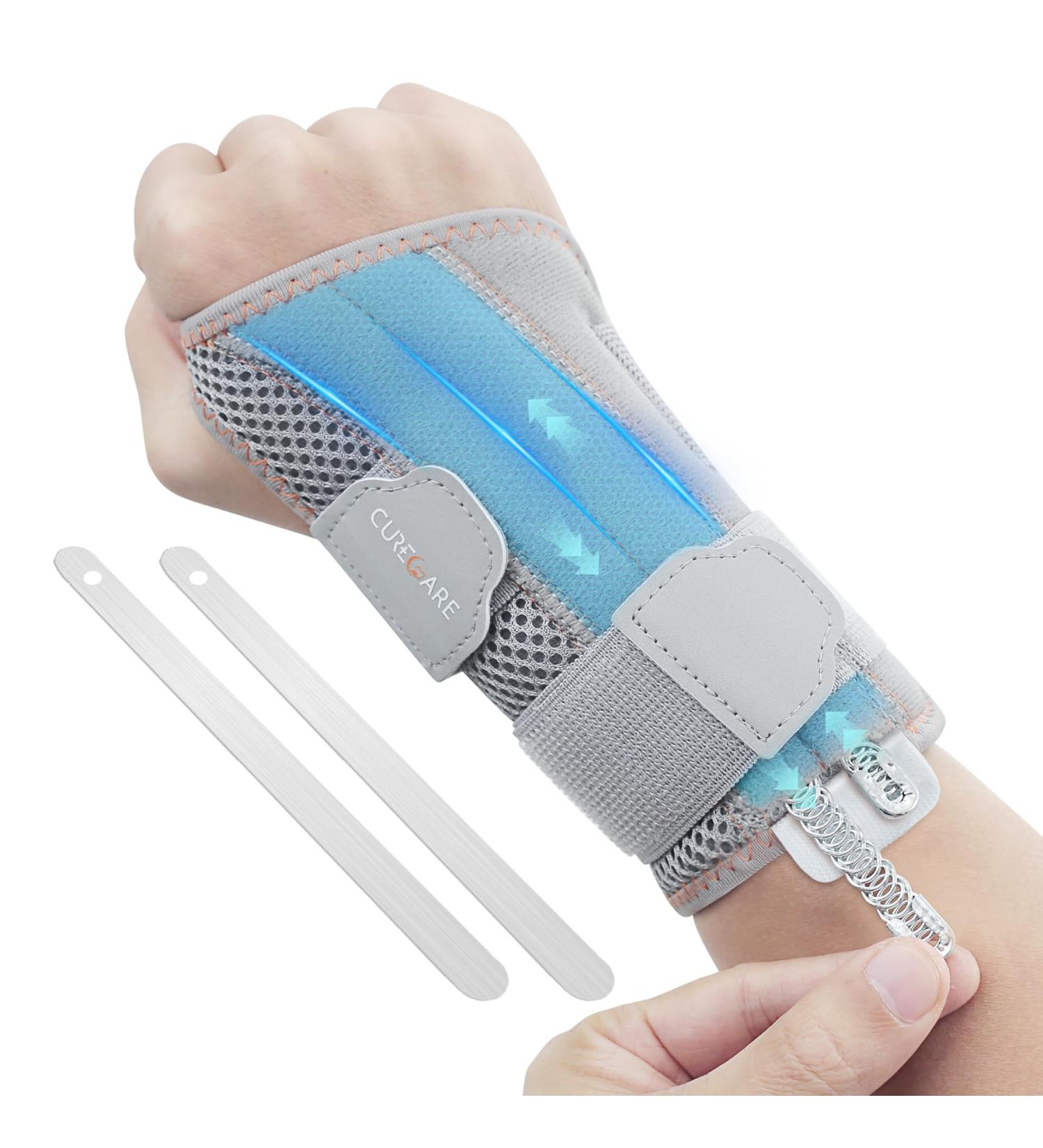 Curecare Carpal Tunnel Wrist Support - 2 in 1 Bandages with 3 Metal Stabilizers for Relief of Carpal Tunnel Syndrome & Tendon Inflammation (L/XL Right Gray) | International Shipping Available - Buy Online on GoSupps.com