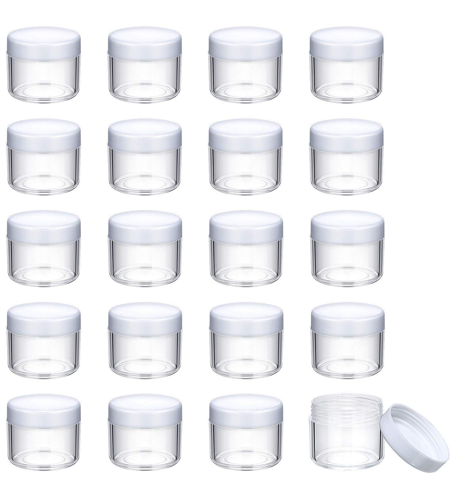 20-Piece Round Pot Jars Plastic Cosmetic Containers Set 20ml/0.7oz - White Lid - Buy Online on GoSupps.com