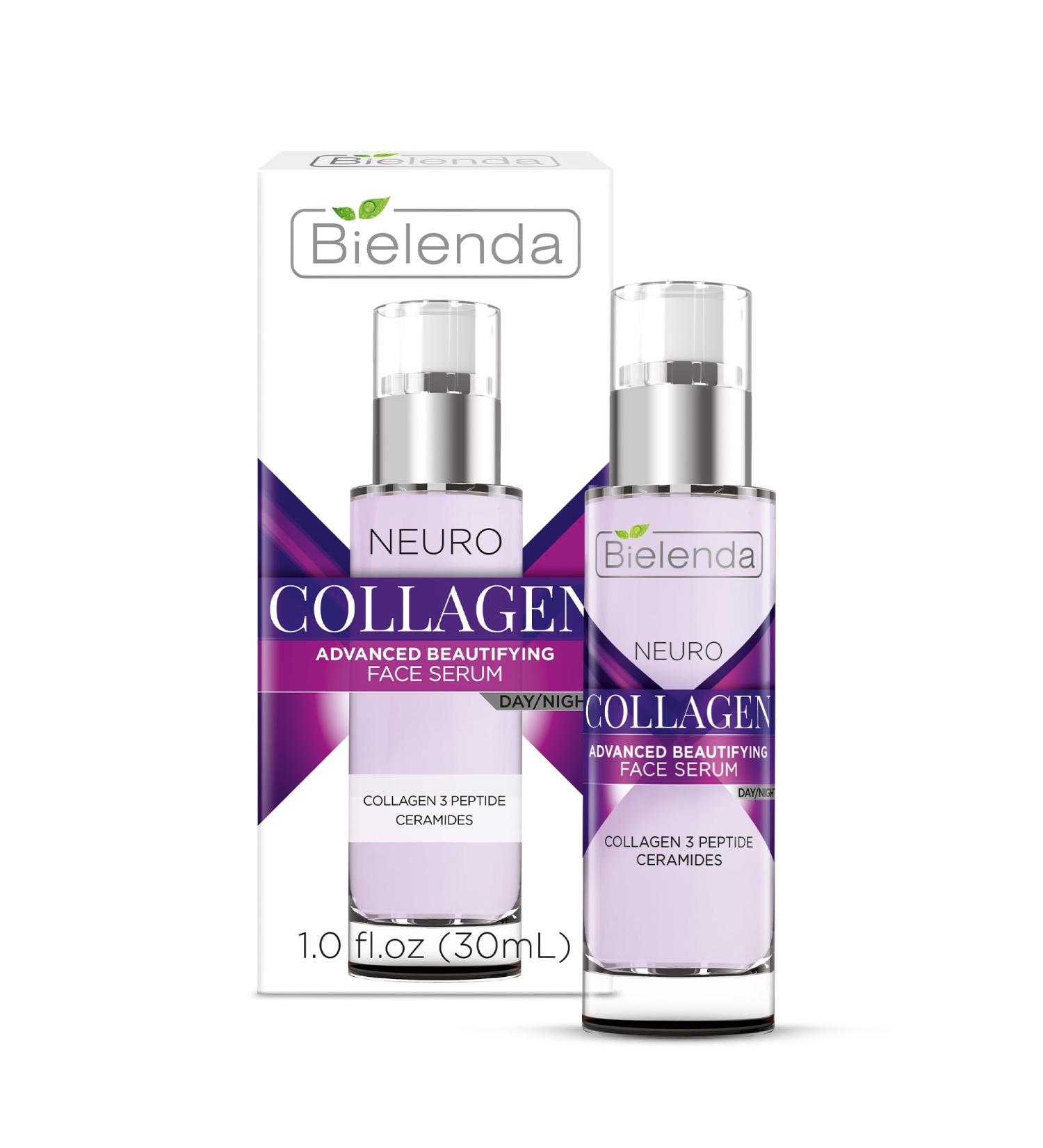 Bielenda Neuro Collagen Serum - Advanced 3 Peptide & Ceramides - Day/Night Face Serum (1 fl oz) - Global Shipping Available - Buy Online on GoSupps.com