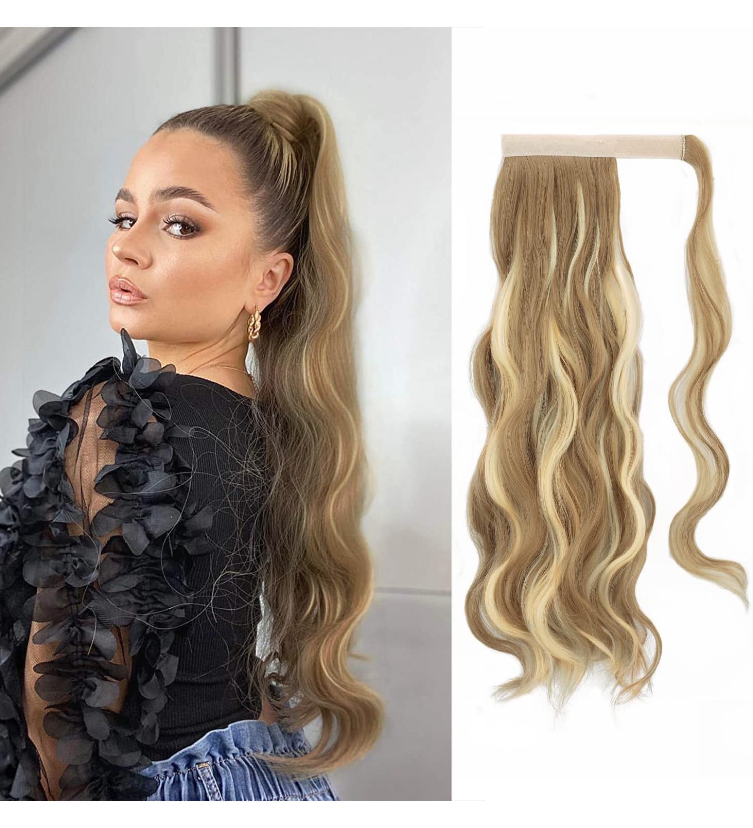Fish Braid Ponytail Hair Extensions - Long Wavy Curly Clip-in Synthetic Hair Lightest Ash Brown & Bleach Blonde 60 cm (1 Pack) - Perfect for Women - Buy Online on GoSupps.com