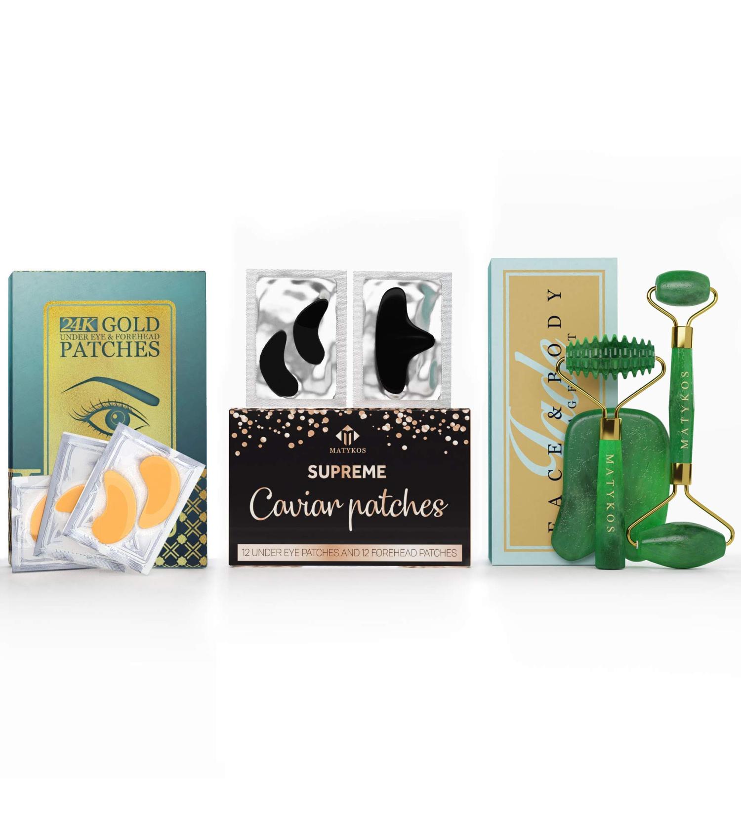 Matykos Complete Skincare Routine - 24K Gold and Caviar Under Eye & Forehead Patches with Jade Kit - Buy Online on GoSupps.com