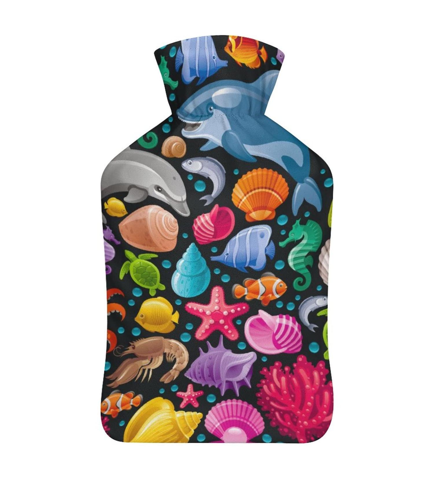 Dolphin Turtle Hot Water Bottle with Plush Cover - Hand Warmer for Adults & Kids | 26.5x15.3cm | International Shipping - Buy Online on GoSupps.com