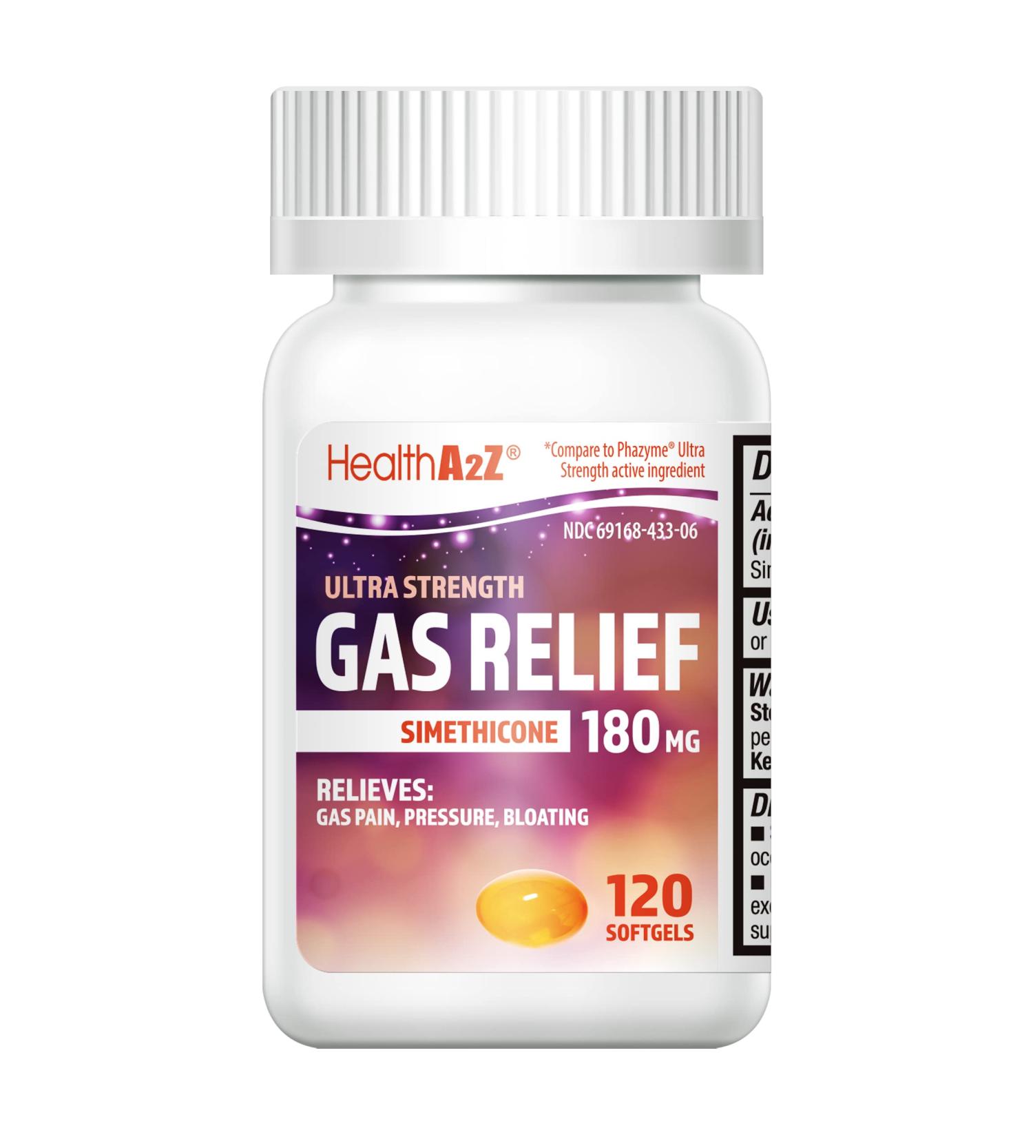HealthA2Z Gas Relief Simethicone 180mg - 120 Softgels | Ultra Strength for Stomach Discomfort & Gas | Anti Flatulence Formula | Fast Gas Relief - Buy Online on GoSupps.com