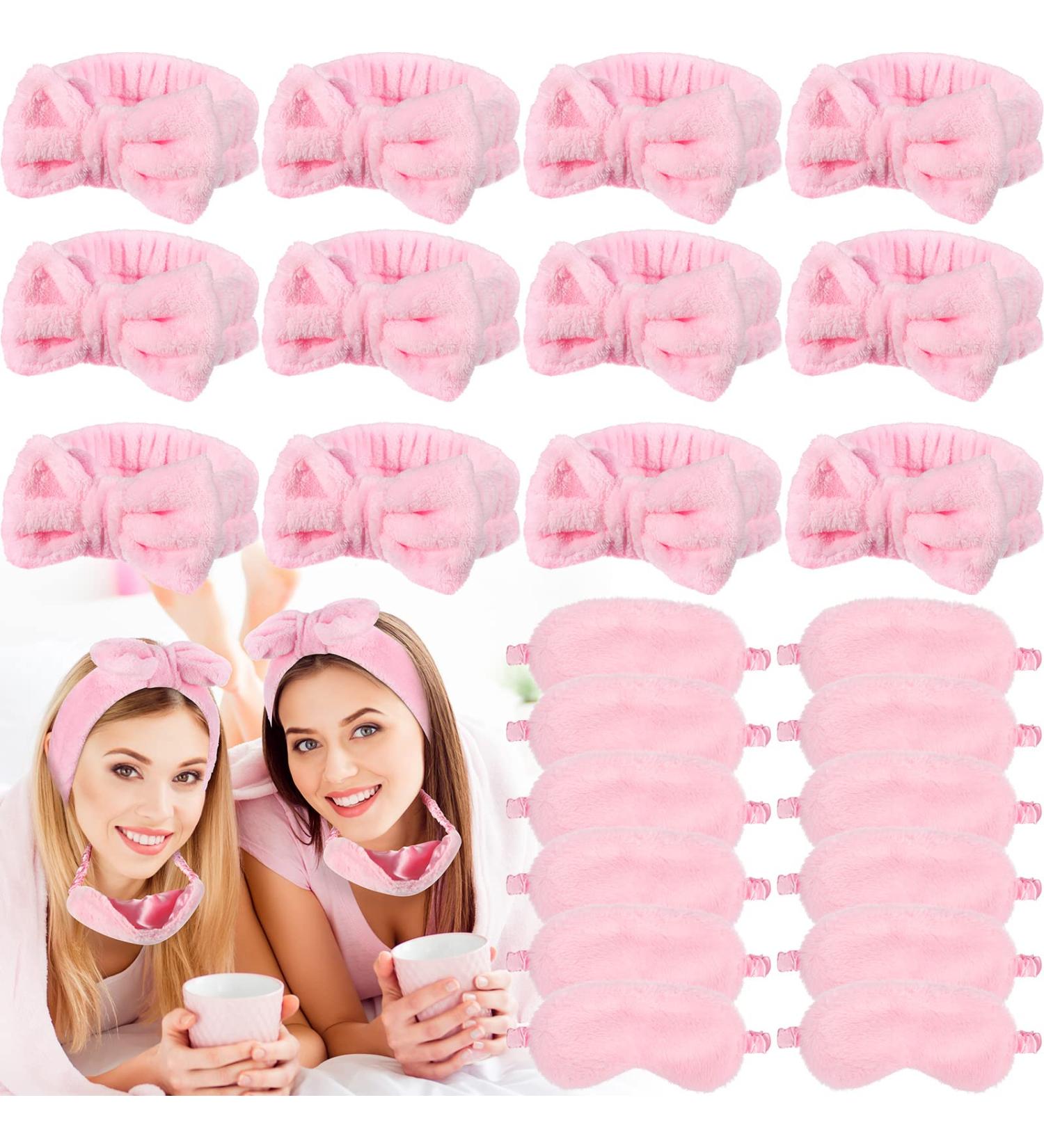 Jexine 24 Pcs Spa Headband Plush Sleep Eye Mask Bulk Set - Simple Style | Makeup Headband for Face Washing, Sleepover Party Supplies for Women - Buy Online on GoSupps.com