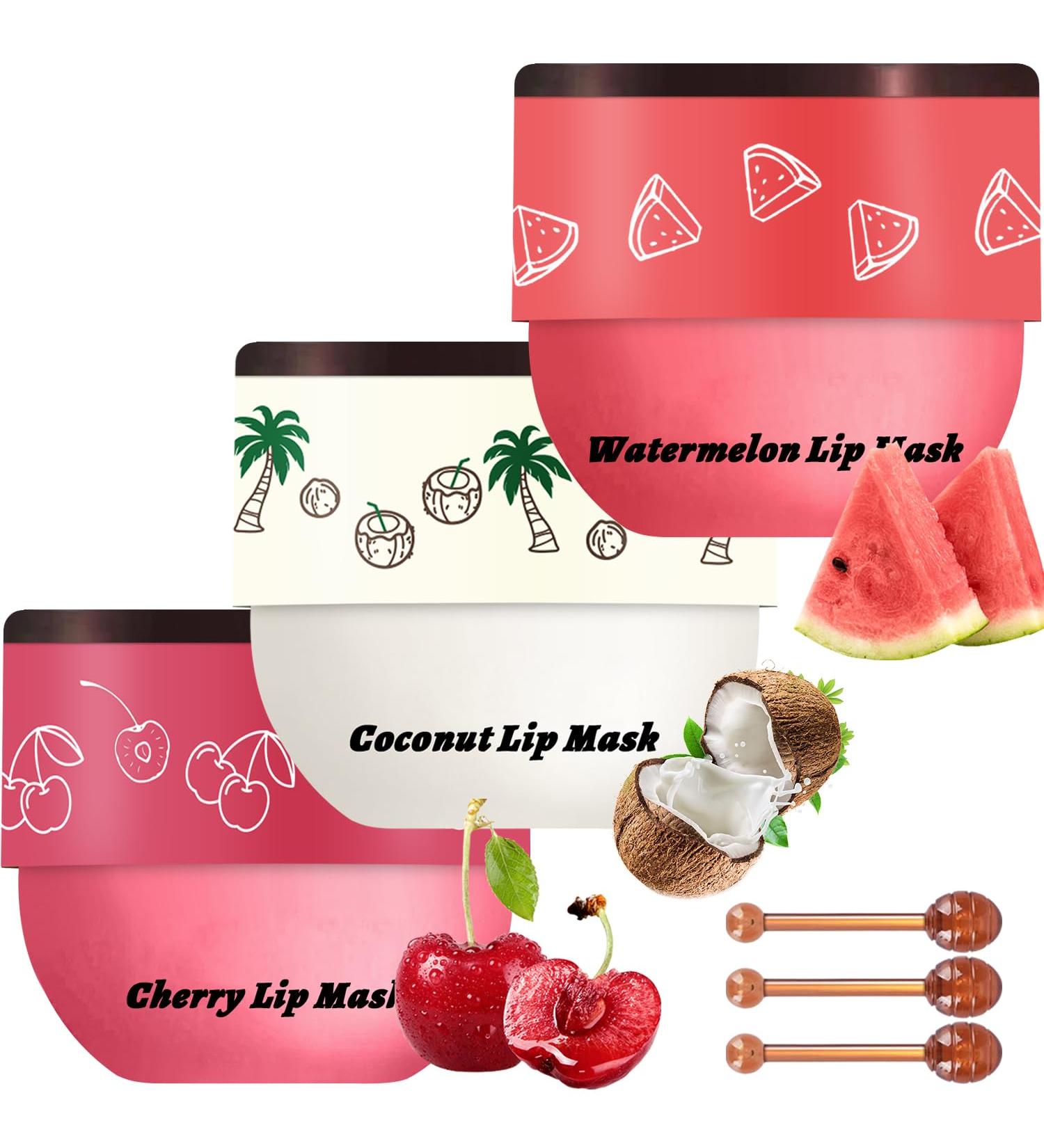 3 PCS Bee Lip Balm Lip Mask Honey Pot Watermelon & Cherry & Coconut Lip Mask Propolis Moisturizing Lip Hydrating Prevention Dry and Cracked Lip Scrubs Exfoliator (Watermelon & Cherry & Coconut) - Buy Online on GoSupps.com
