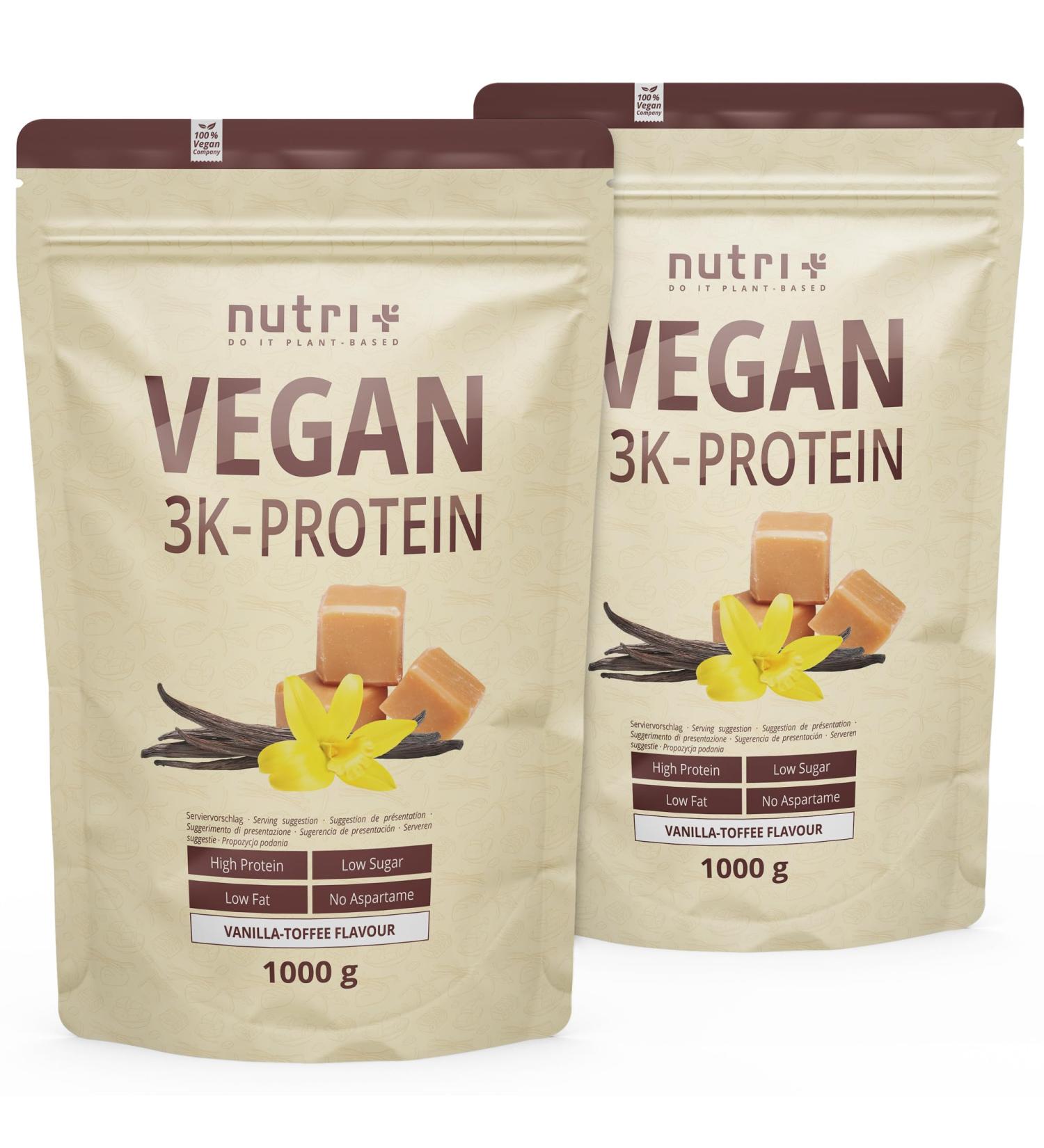 Nutri+ Protein Vegan Vanilla Toffee 2kg - 80% Protein Lactose-Free Low Sugar - Buy 2 Pack Vegan Protein Powder Online - Buy Online on GoSupps.com