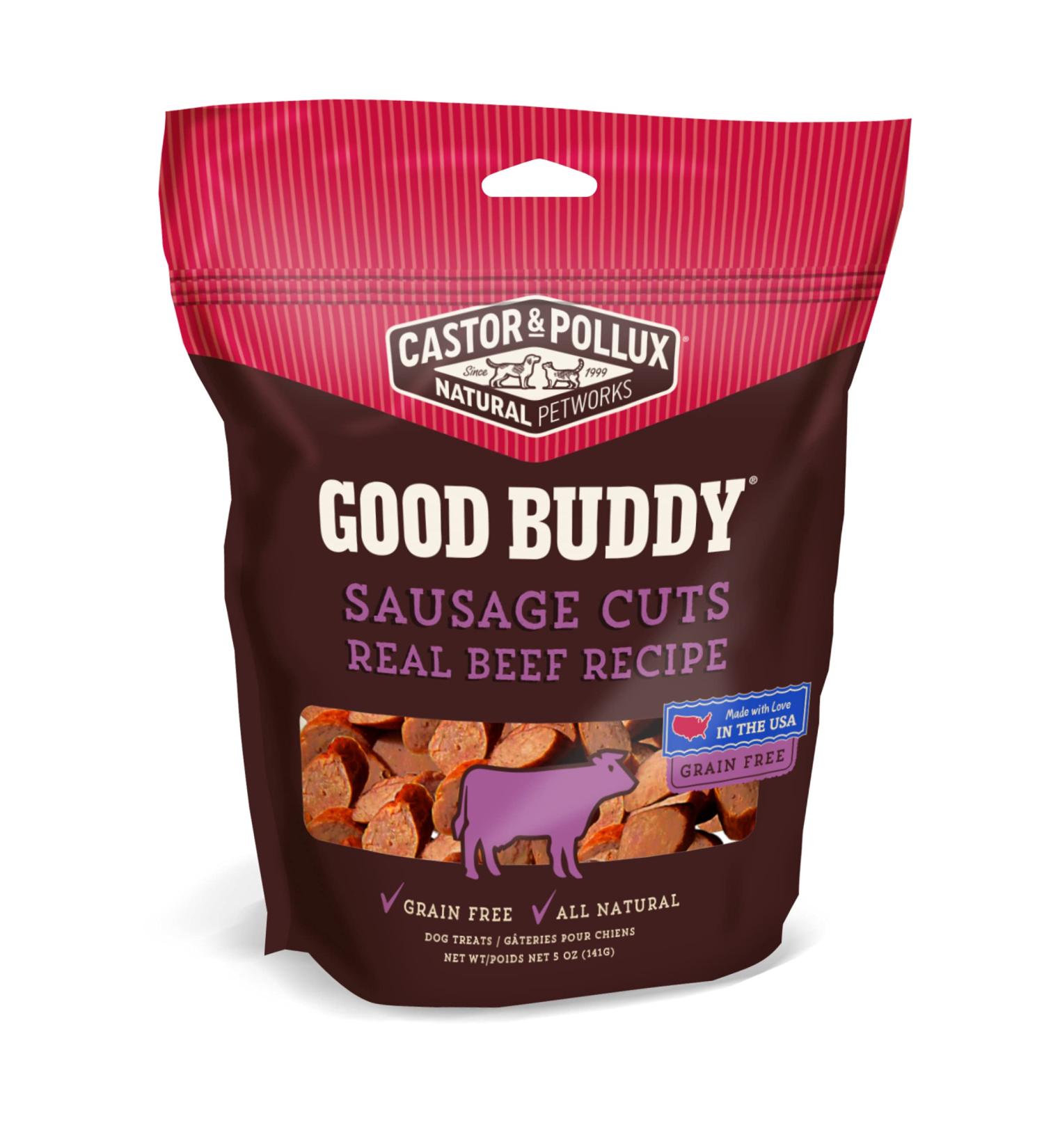 Castor & Pollux Good Buddy Made in USA Natural Dog Treats Sausage Cuts Beef 5 oz