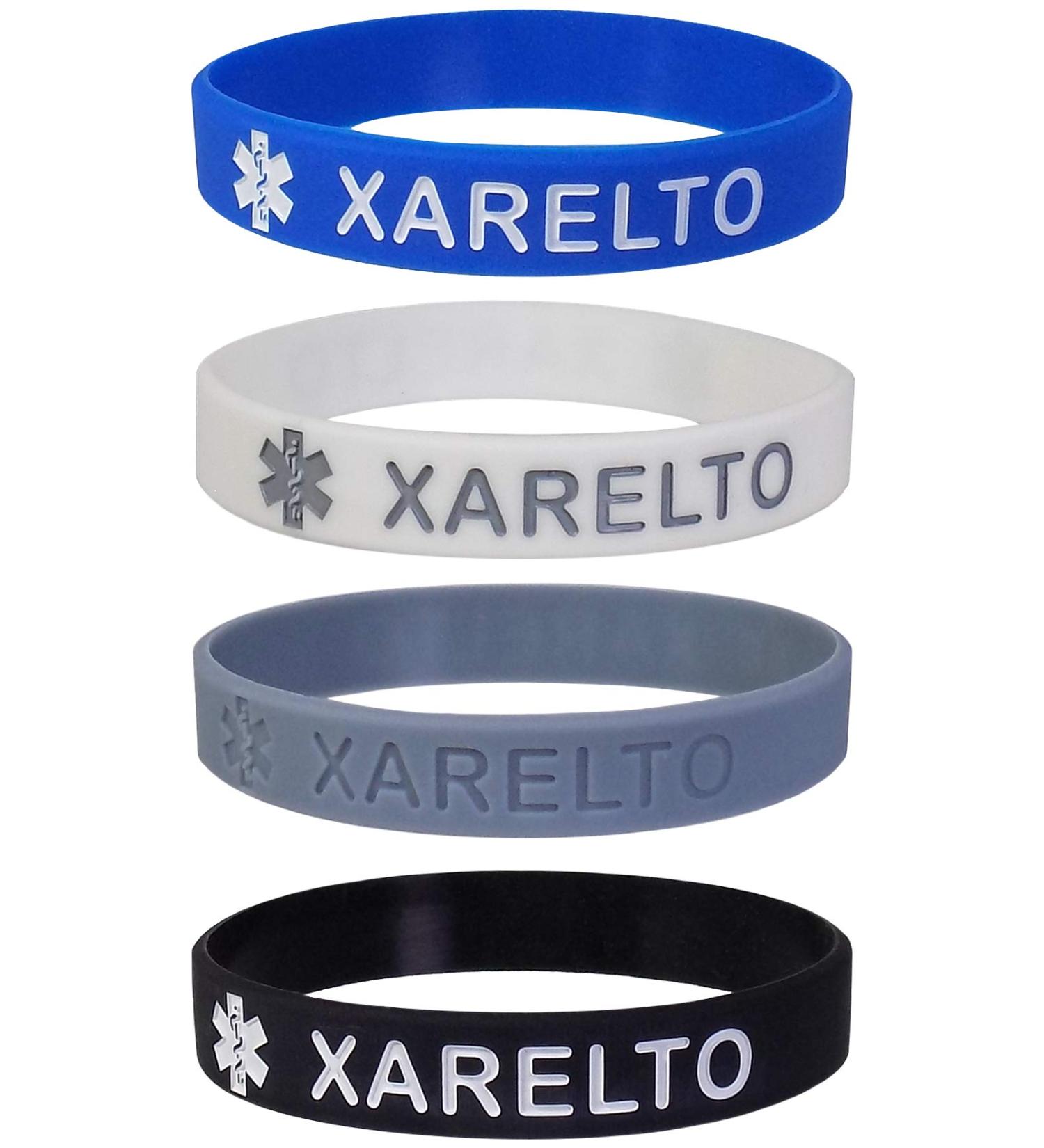 XARELTO Medical Alert ID Silicone Bracelet Wristbands 4 Pack