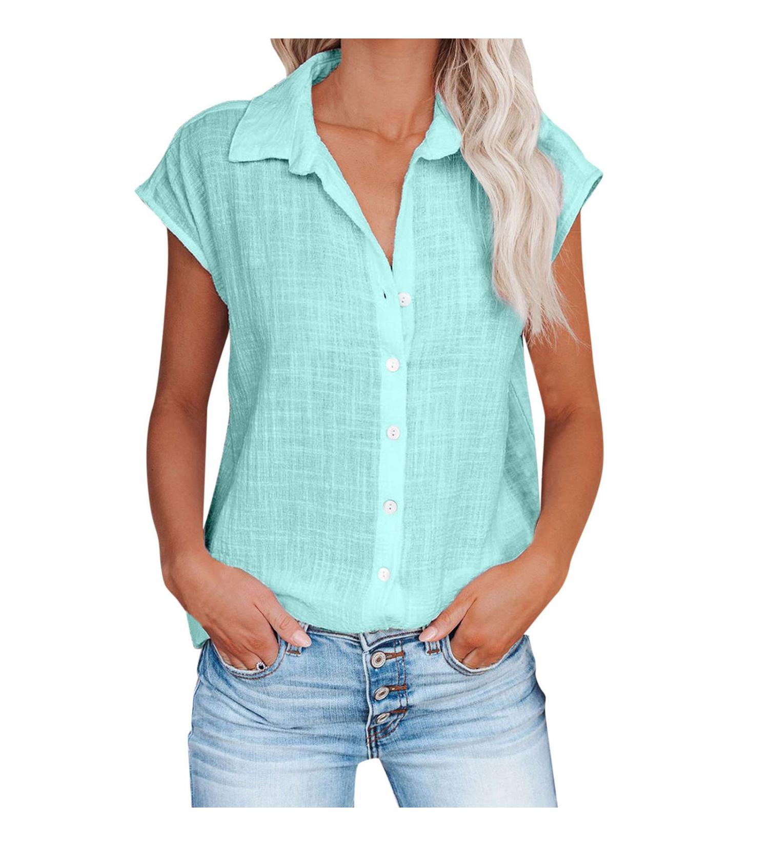 Women Summer Linen Loose Fit Blouses Solid Tops Ladies Cute T Shirt Casual Party Evening Wedding Short Sleeve Tunic Top V Neck Oversized Tshirt 3831-qppoj-b-mintgreen XXL - Buy Online on GoSupps.com