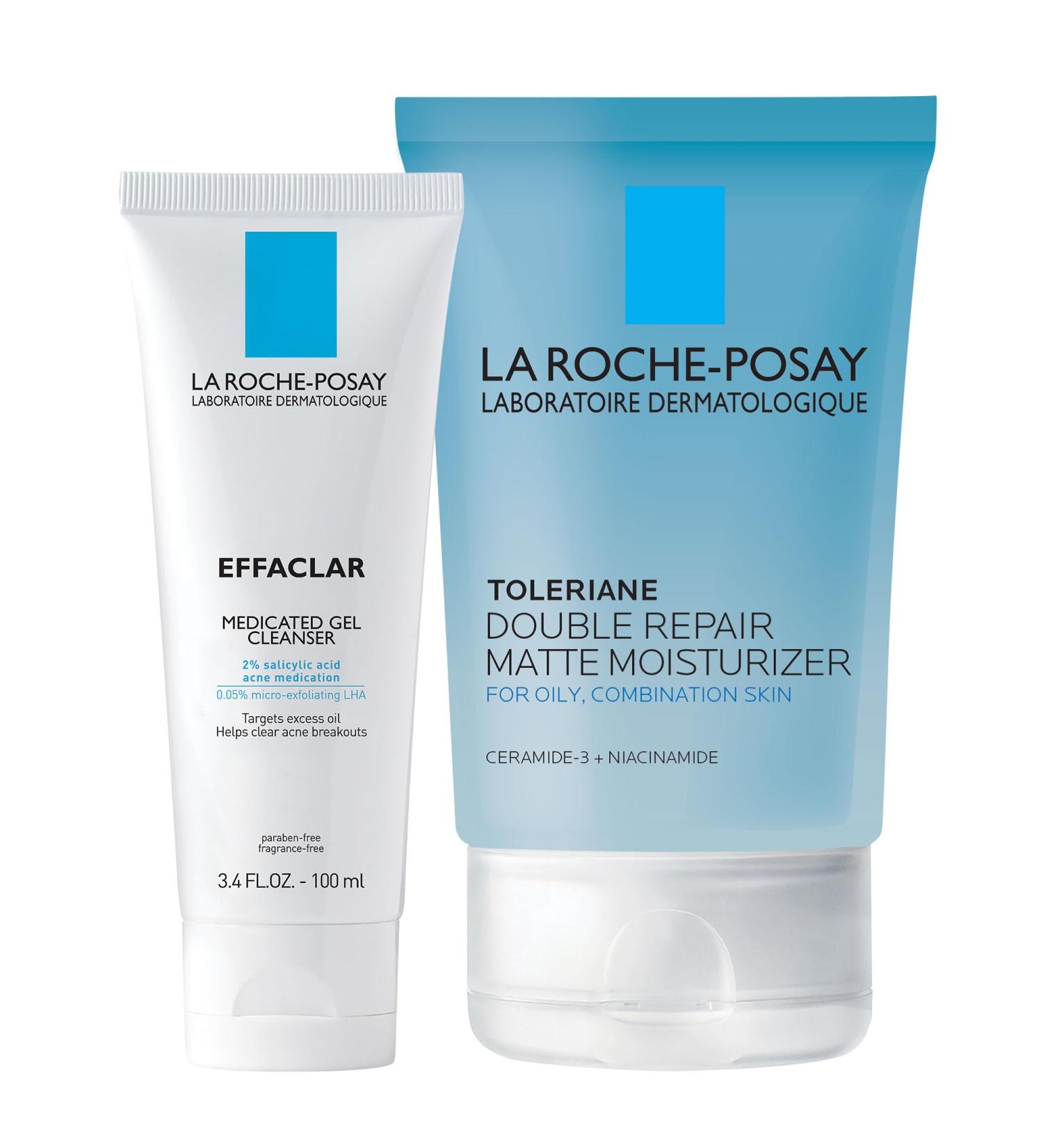 La Roche-Posay Acne Skin Care Set Toleriane Double Repair Matte Moisturizer 75ml & Effaclar Medicated Gel Cleasner 100ml Gel Moisturizer with Niacinamide & Acne Cleasner with Salicylic Acid 2.95 Fl Oz (Pack of 2) - Buy Online on GoSupps.com