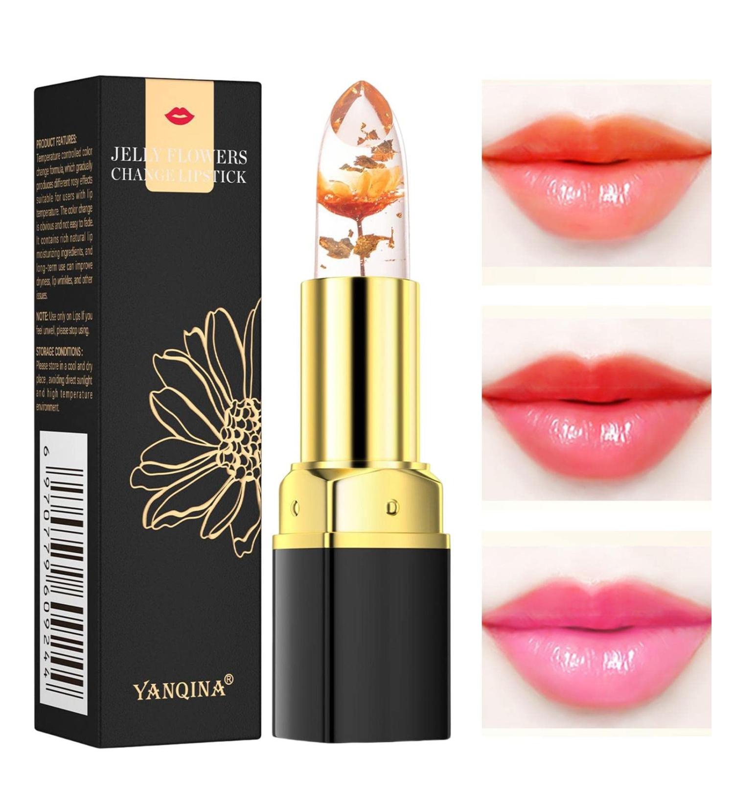 Jelly Flower Lipstick Crystal Flower Jelly Lipstick Color Magic Lipstick Long Lasting Magic Lip Balm Gift for Women Girls - Buy Online on GoSupps.com