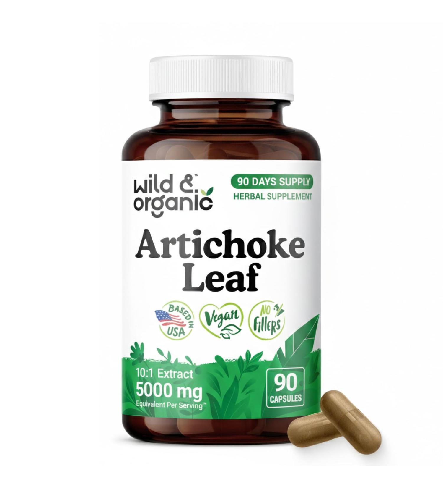 Wild & Organic Artichoke Extract Capsules 500 mg - Liver & Digestive Support - Artichoke Leaf Extract Supplement - Cynara Scolymus Leaf Powder - Vegan No Fillers Non-GMO - 90 Count 90 Count (Pack of 1) - Buy Online on GoSupps.com