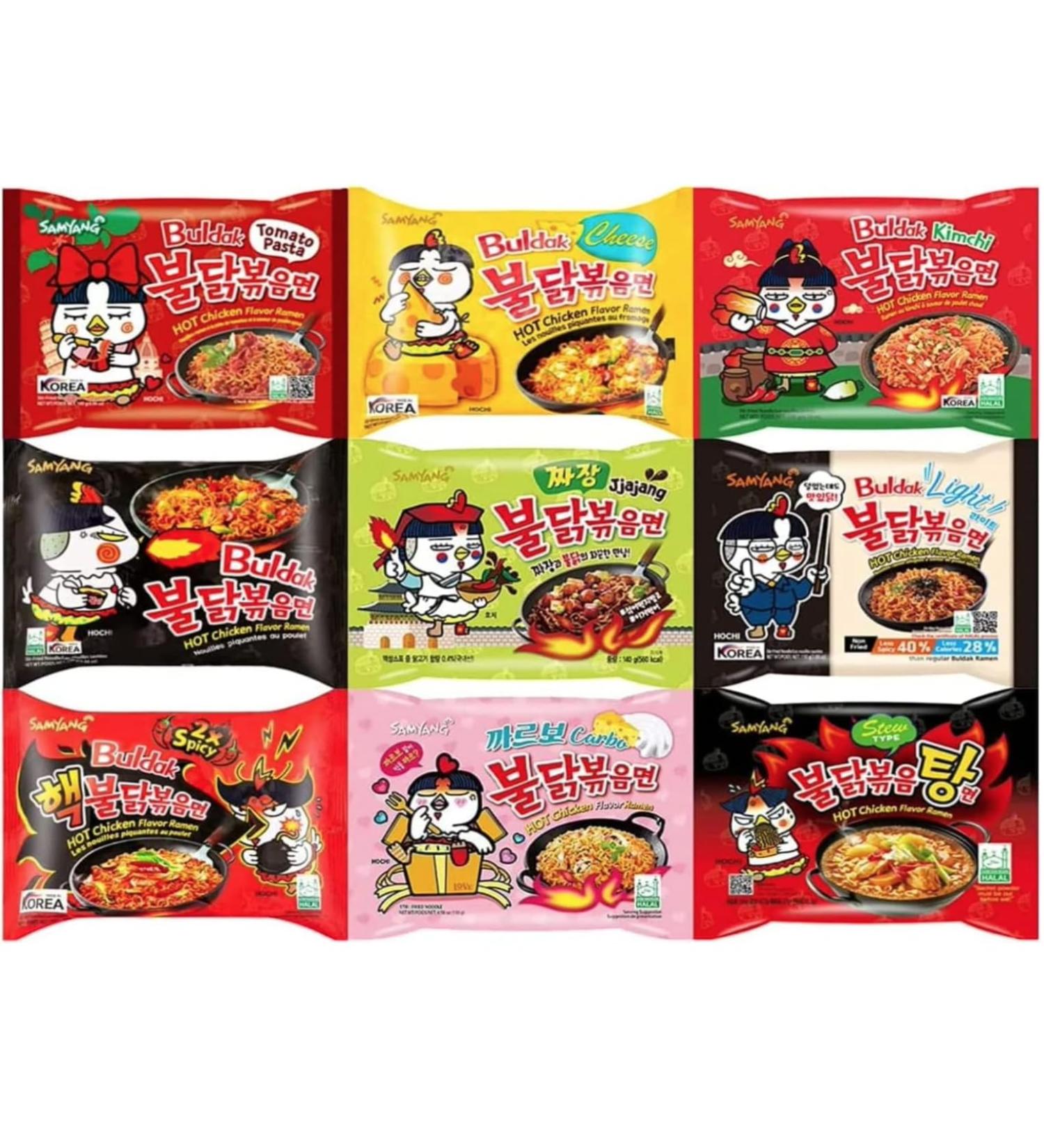 SPICEHUB Samyang Korean Buldak Hot Chicken Spicy Ramen Noodles Challenge Assorted Box (5 Packs with 5 Different Random Flavours) - Buy Online on GoSupps.com