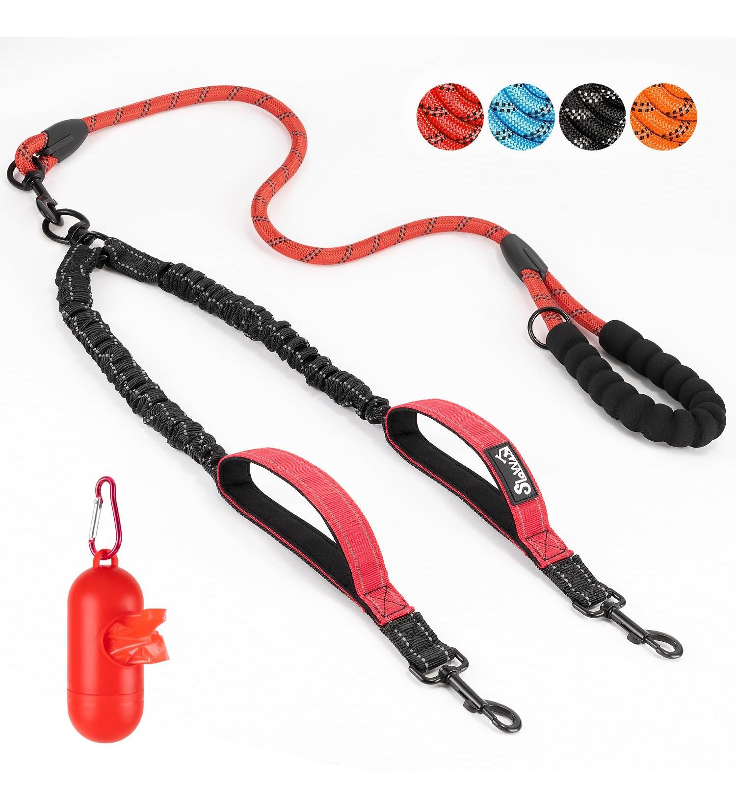 Eyein Double Dog Leash for 2 Small & Medium Dogs Flexible Reflective Tangle-Free with 2 Padded Handles for 3-16kg Dogs (Red) - Buy Online on GoSupps.com