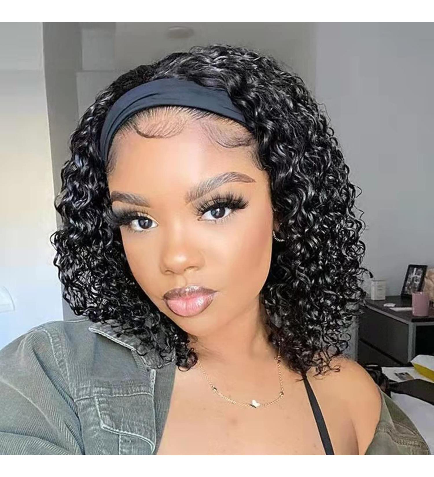TISTAYA Short Curly Headband Wig for Black Women - 12 Inch Natural Black Synthetic Hair with Water Wave Headbands - Buy Online on GoSupps.com