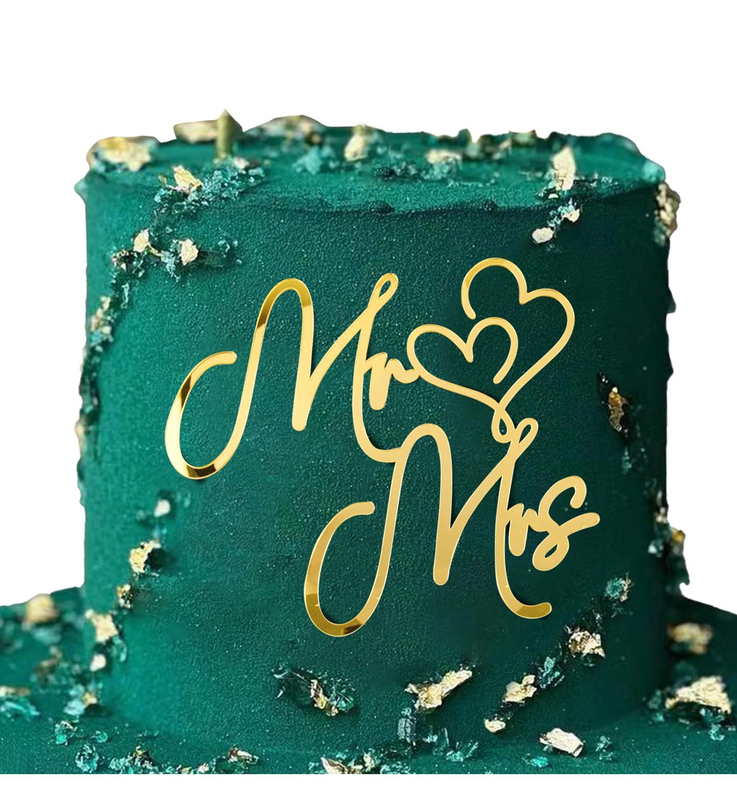 Mr Mrs Cake Topper Gold Mirror Love Heart Cake Decoration Bridal Shower Cucpake Toppers Wedding Anniversary Party Supplies - Buy Online on GoSupps.com