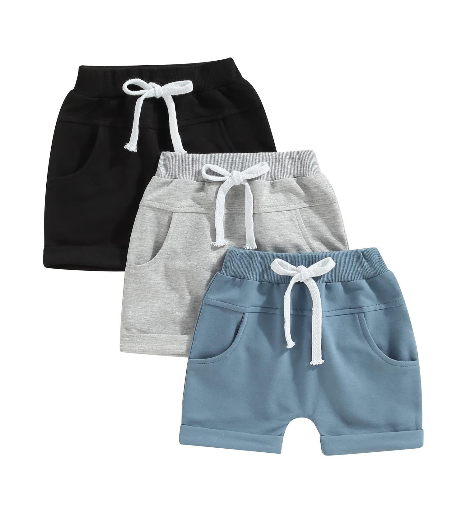 Bagilaanoe Toddler Boy 3 Pack Shorts Set - Casual Loose Drawstring Sweatpants in Black Grey Blue - 0-6 Months - Buy Online on GoSupps.com