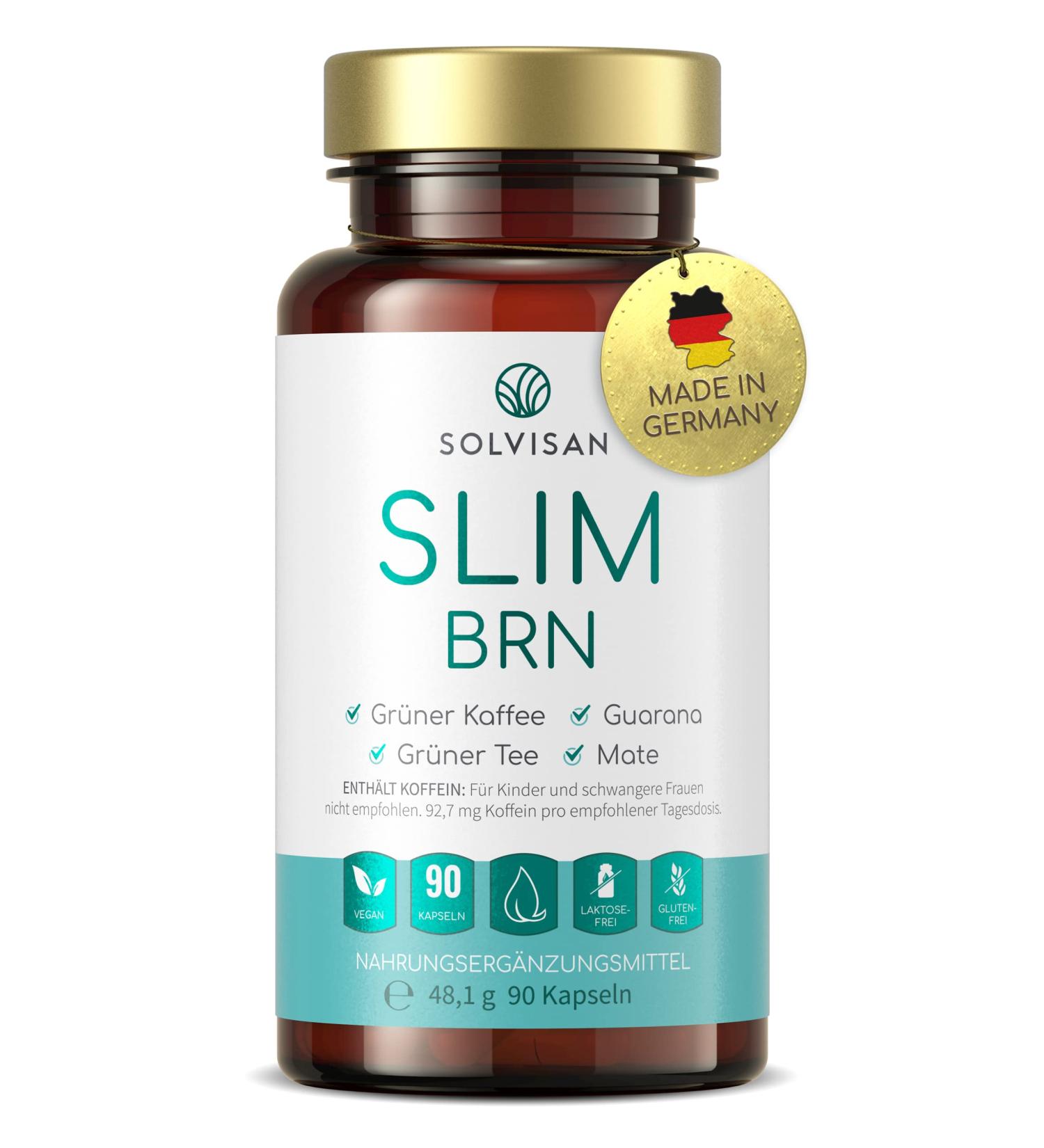Solvisan Slim Brn - Natural Energy Boost with High-Dose Caffeine from Green Tea Coffee Guarana & Ginger - 90 Capsules - Buy Online on GoSupps.com