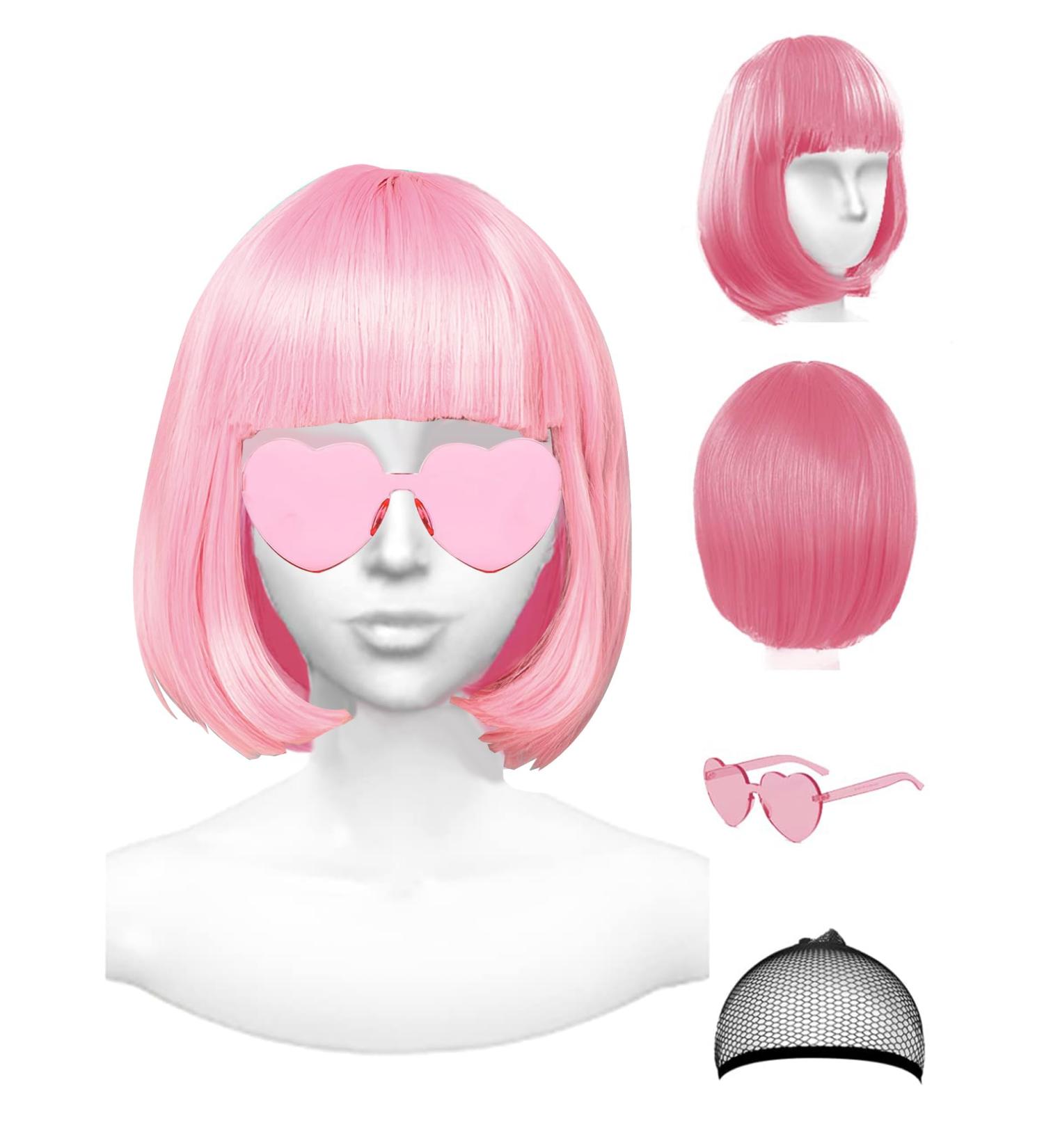 PLANTURECO Pink Wig and Party Sunglasses Pink Wigs for Women Pink Wig with Bangs Light Pink Wig Pink Bob Wig Pink Cosplay Wigs and Party Wigs - Bachelorette Party Wigs Decorations Favors - Buy Online on GoSupps.com