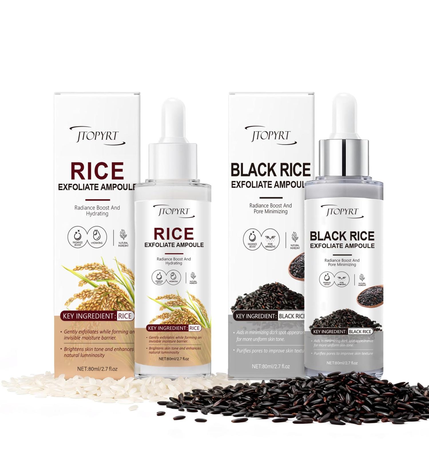Glow White & Black Rice Exfoliate Ampoule - Peeling Shot Exfoliating Gel with Rice Extract - Gently Removes Dead Skin & Blackheads - for Morning & Night Facial Care for All Skin Types - 2 x 2.7 fl oz - Buy Online on GoSupps.com