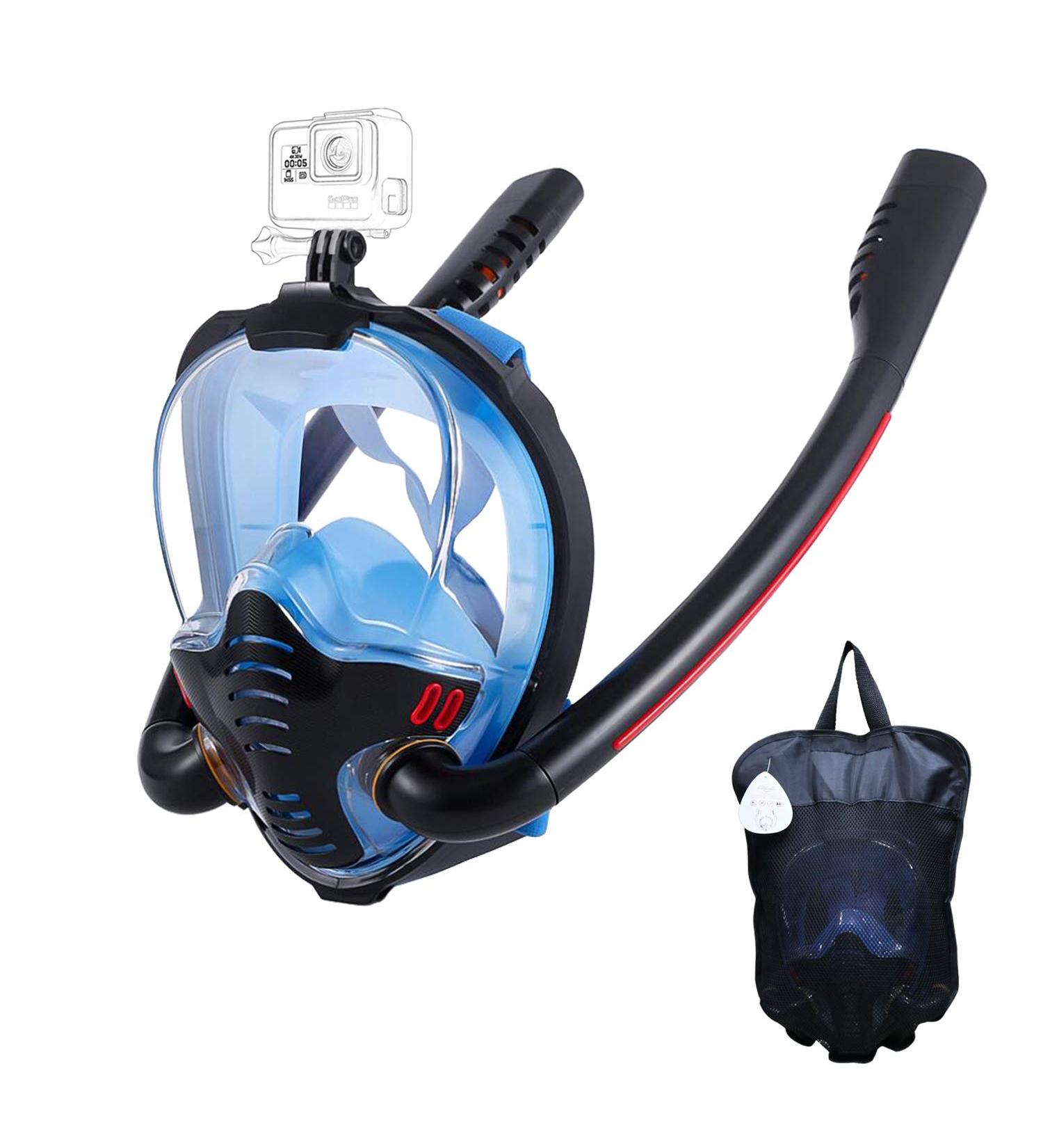 Full Face Snorkel Mask with Anti-Fog Wipes | 180 Panoramic HD View | Anti-Leak Dry Top Set for Snorkeling | Adults & Kids | Black & Blue | Large-X-Large - Buy Online on GoSupps.com