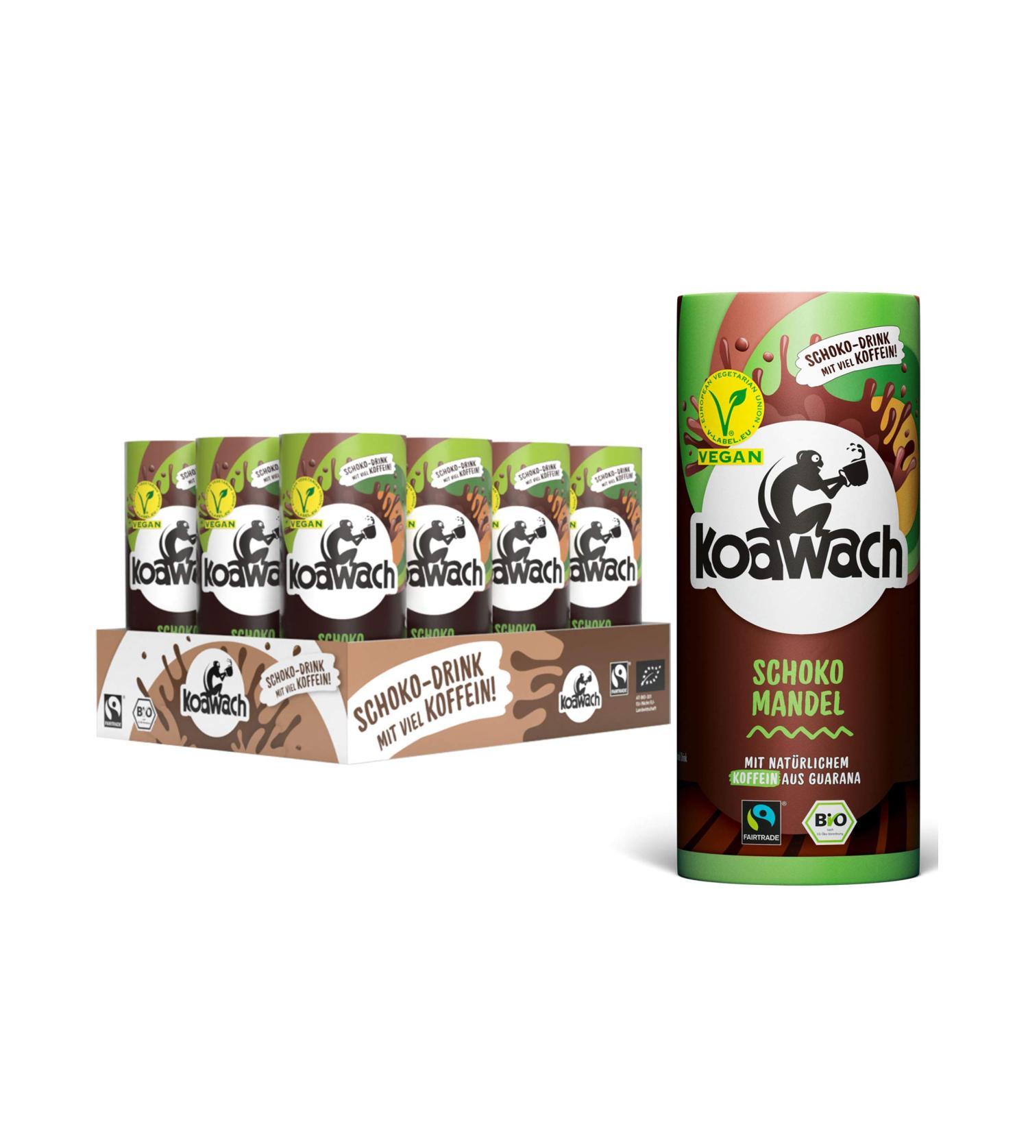 Koawach Organic Vegan Chocolate Drink - 12x235ml Almond & Flavors | Fairtrade Energizing Cocoa Delight - Buy Online on GoSupps.com