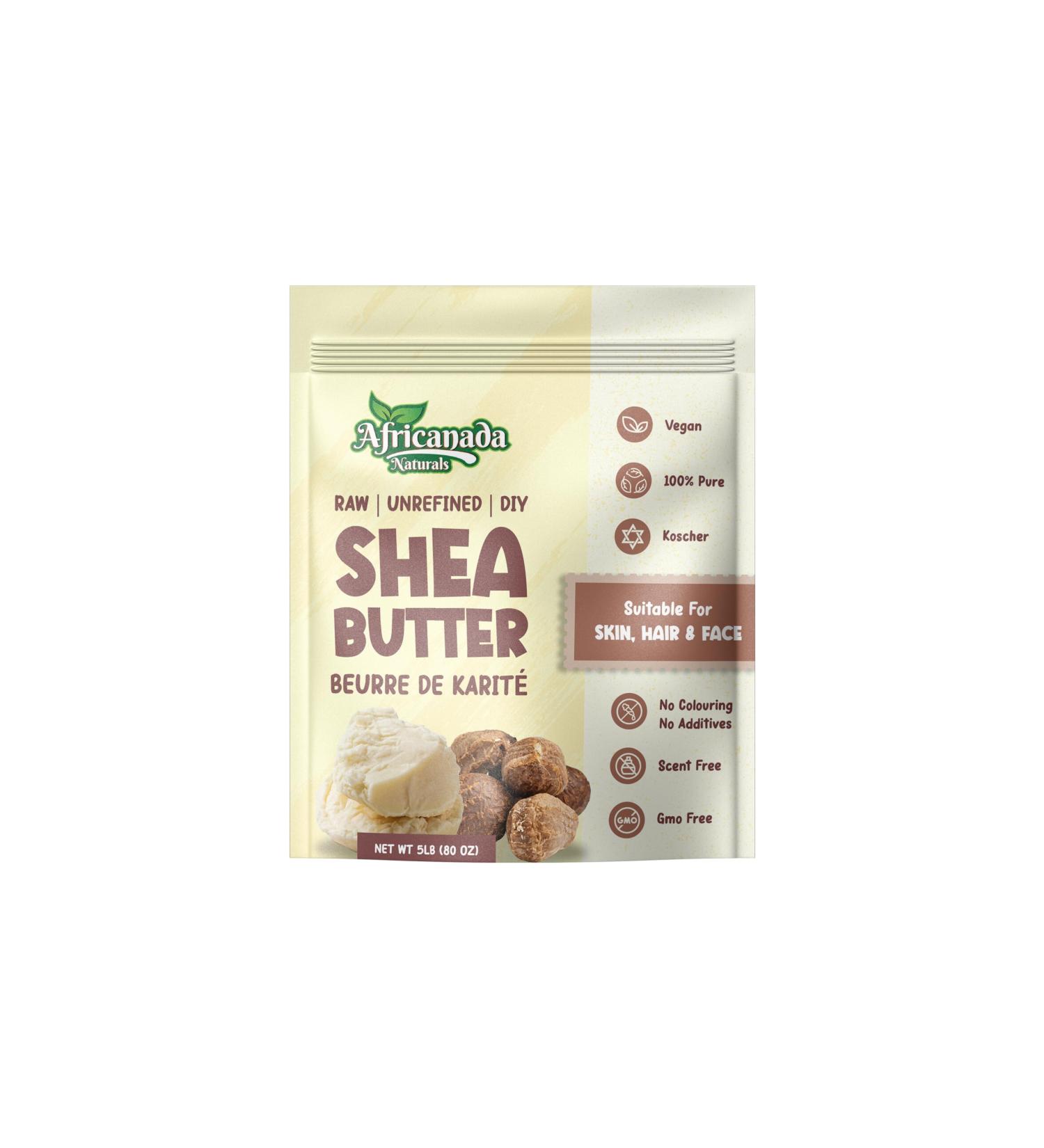 Africanada Naturals Raw Unrefined African Shea Butter | Bulk 5LB 80 oz| Butter | For DIY Face Body Hands | Natural | 100% Pure | Creamy | Organic from Africa | Resealable Bag | 5 LB