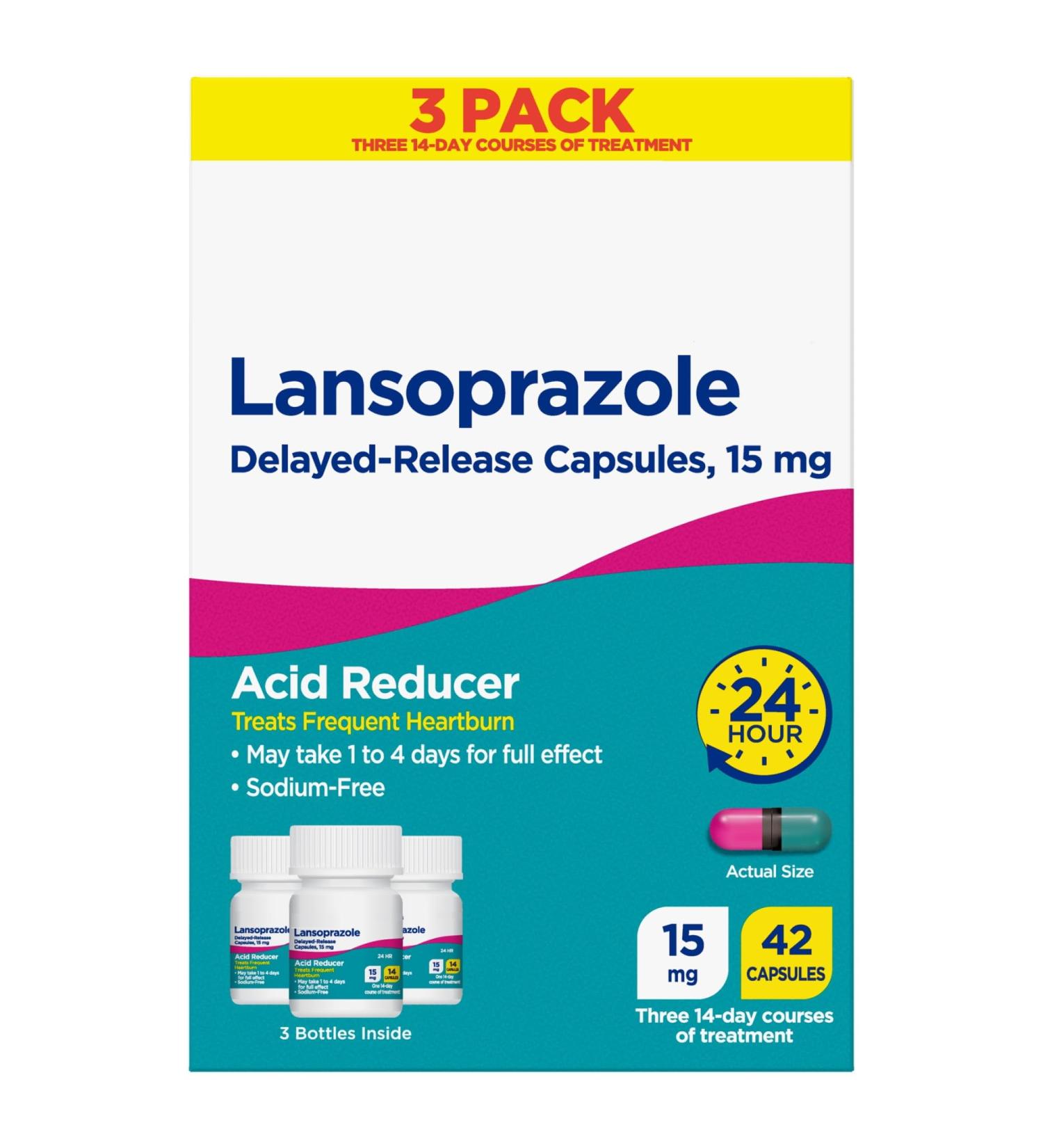 SEDLAV Lansoprazole Delayed Release Capsules Acid Reducer 15 mg 42 Count Pack of 3