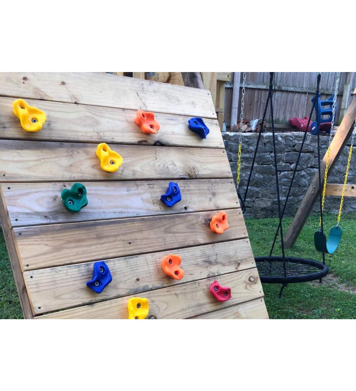 KINSPORY 10Pc Colourful Pig Nose Rock Climbing Holds with Two Blue Handles - Kids Playground Set with Mounting Hardware - Buy Online on GoSupps.com