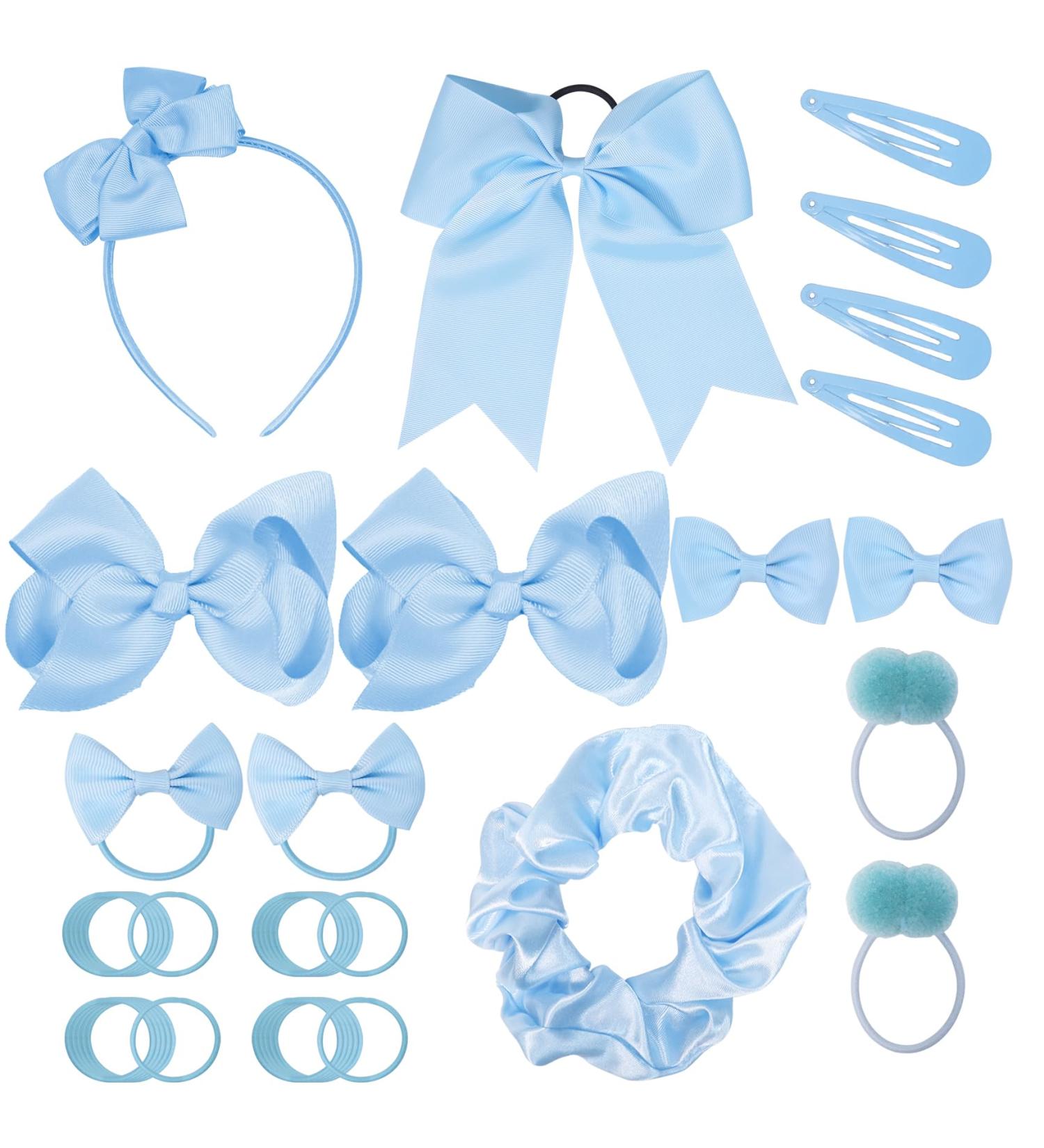45Pcs Sky Blue School Girls Hair Accessories Kit - Bow Headband, Hair Clips, Ponytail Holder, Hair Barrettes - Perfect Gift for Girls - Buy Online on GoSupps.com