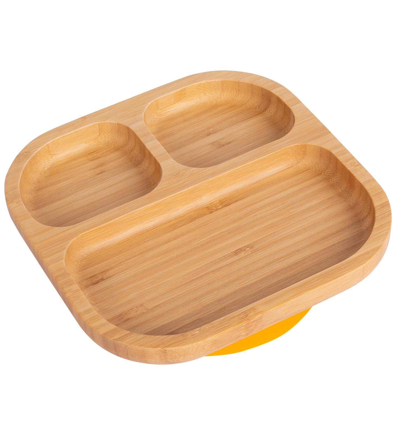 Children's Bamboo Segmented Dinner Plate with Suction Cup - Yellow - Buy Online on GoSupps.com