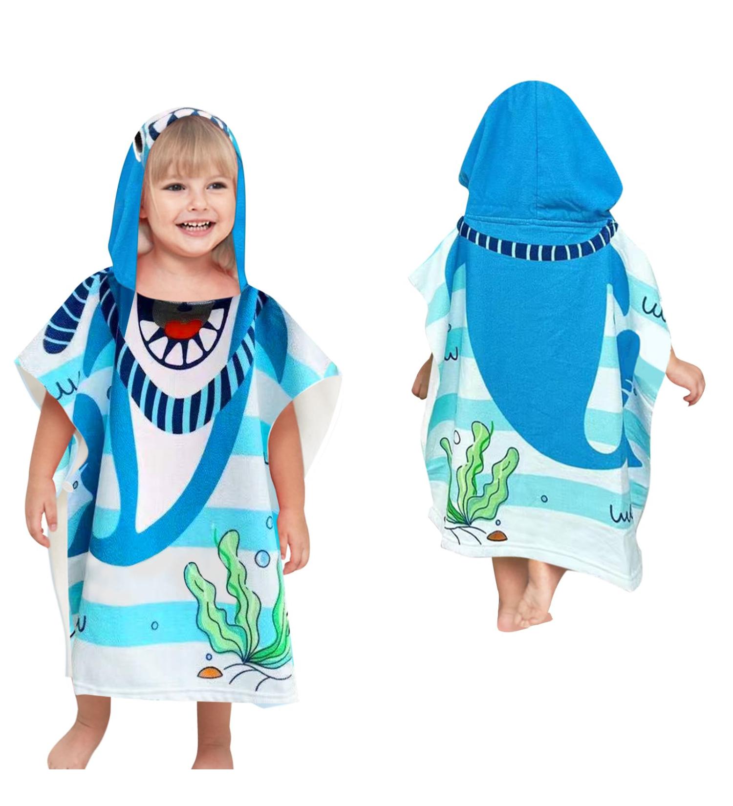 Supgomax Hooded Bathing Poncho for Kids | Cartoon Shark Towel | Absorbent Beach & Shower Hooded Bath Towel for Children - Buy Online on GoSupps.com