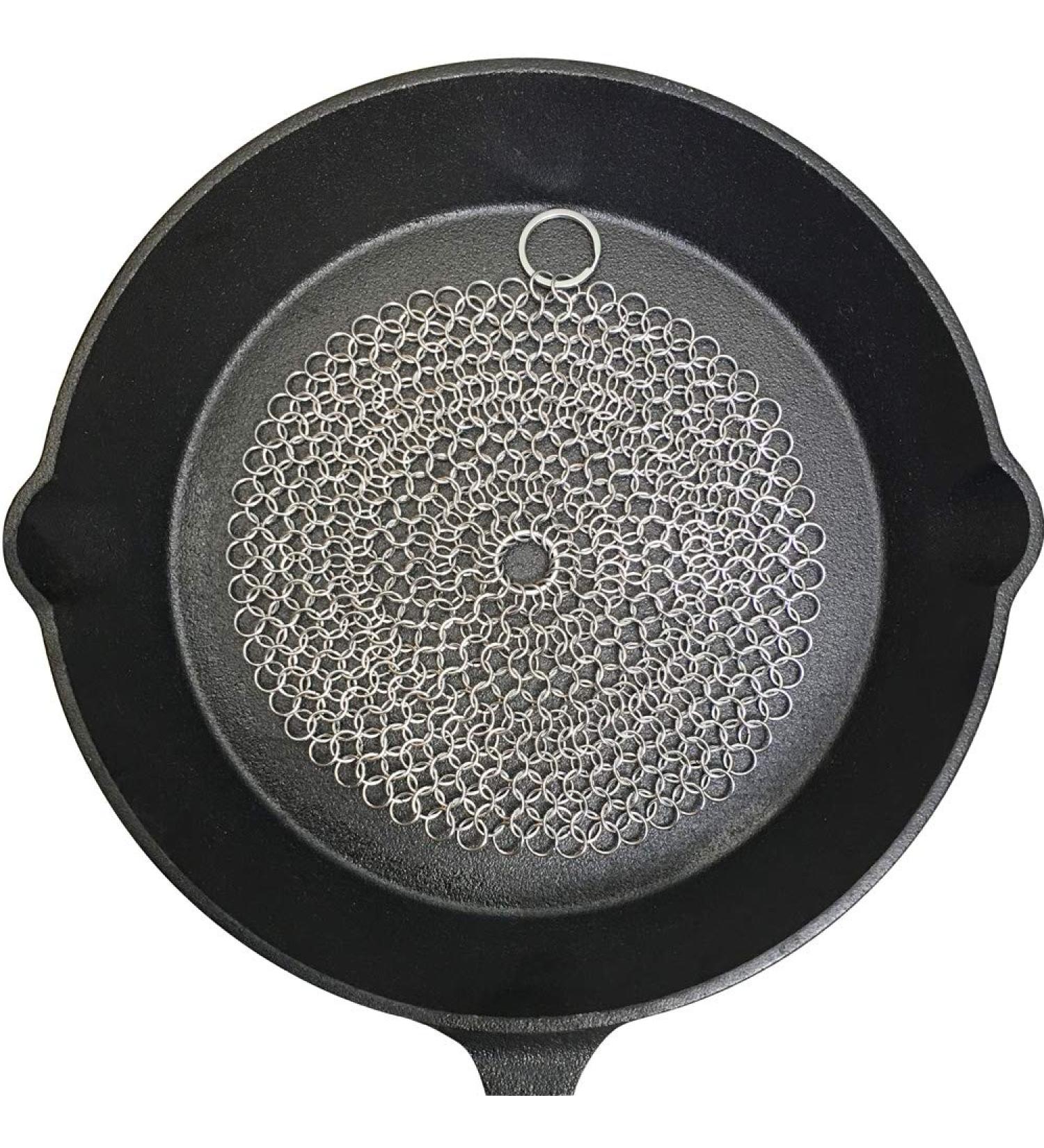Chainmail Cast Iron Cleaner - Premium 316 Stainless Steel Scrubber for Skillet, Wok, Pot, Pan - Pre-Seasoned Dutch Oven Waffle Iron - 7 inch Round - Skillet Cleaner - Buy Online on GoSupps.com