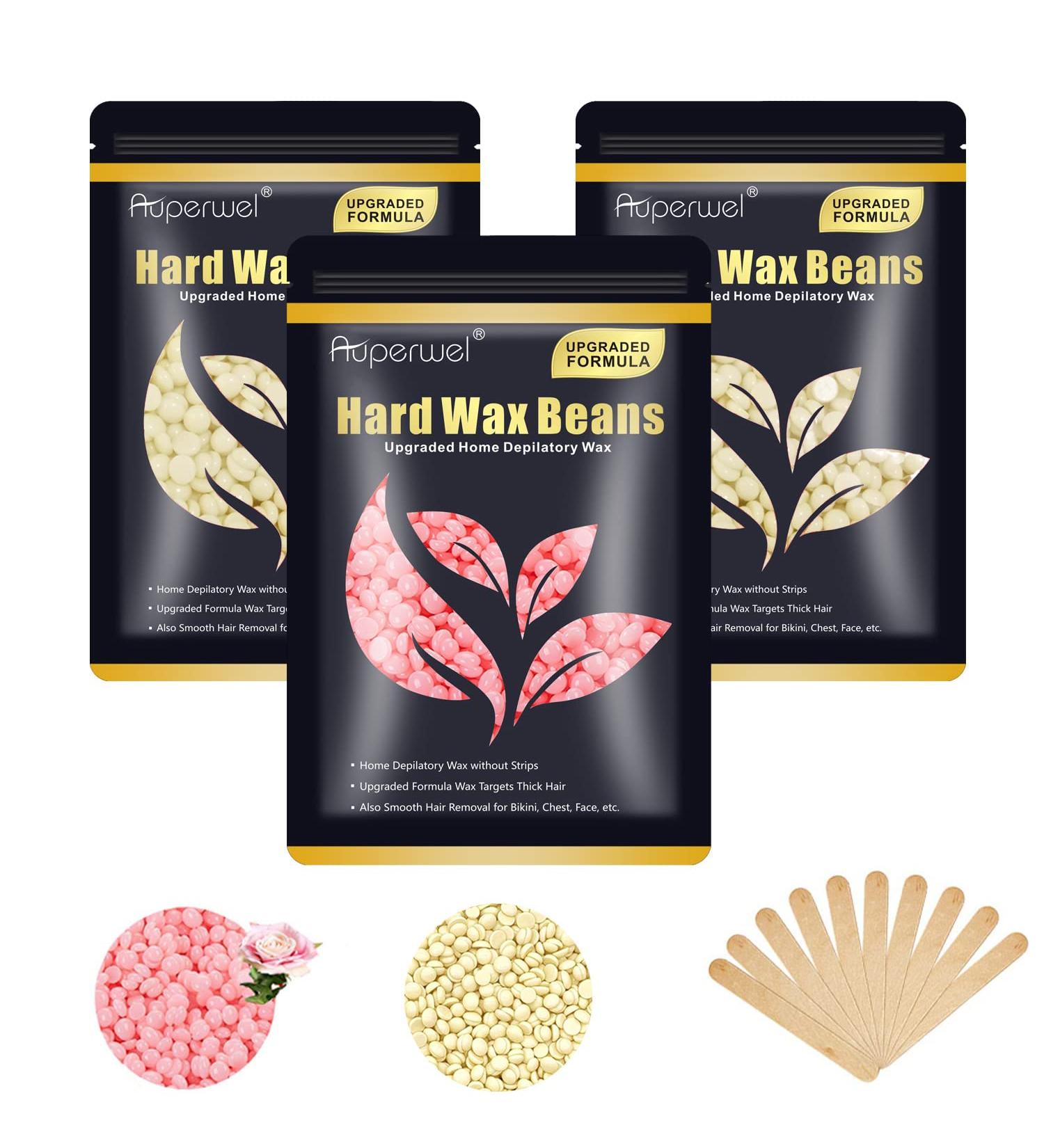 Hard Wax Beads for Hair Removal (300g/10.5oz) - Painless At-Home Waxing Beans for Full Body Brazilian Bikini with 10pcs Applicators - Ideal for Face, Eyebrow, Legs, and Underarms - Compatible with Any Wax Warmer - Buy Online on GoSupps.com