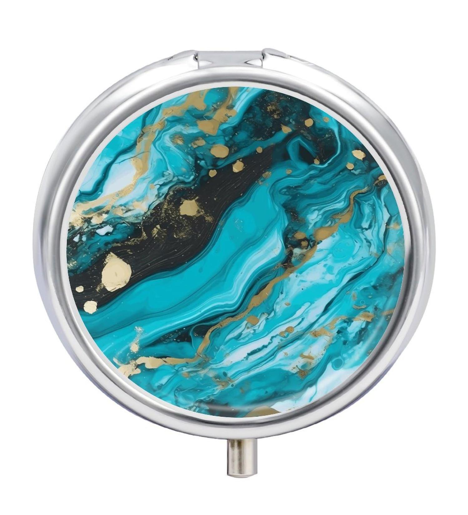 Buy Turquoise Blue Gold Marble Pill Box - 3 Compartment Portable Travel Pill Organizer for Purse & Handbag - Buy Online on GoSupps.com