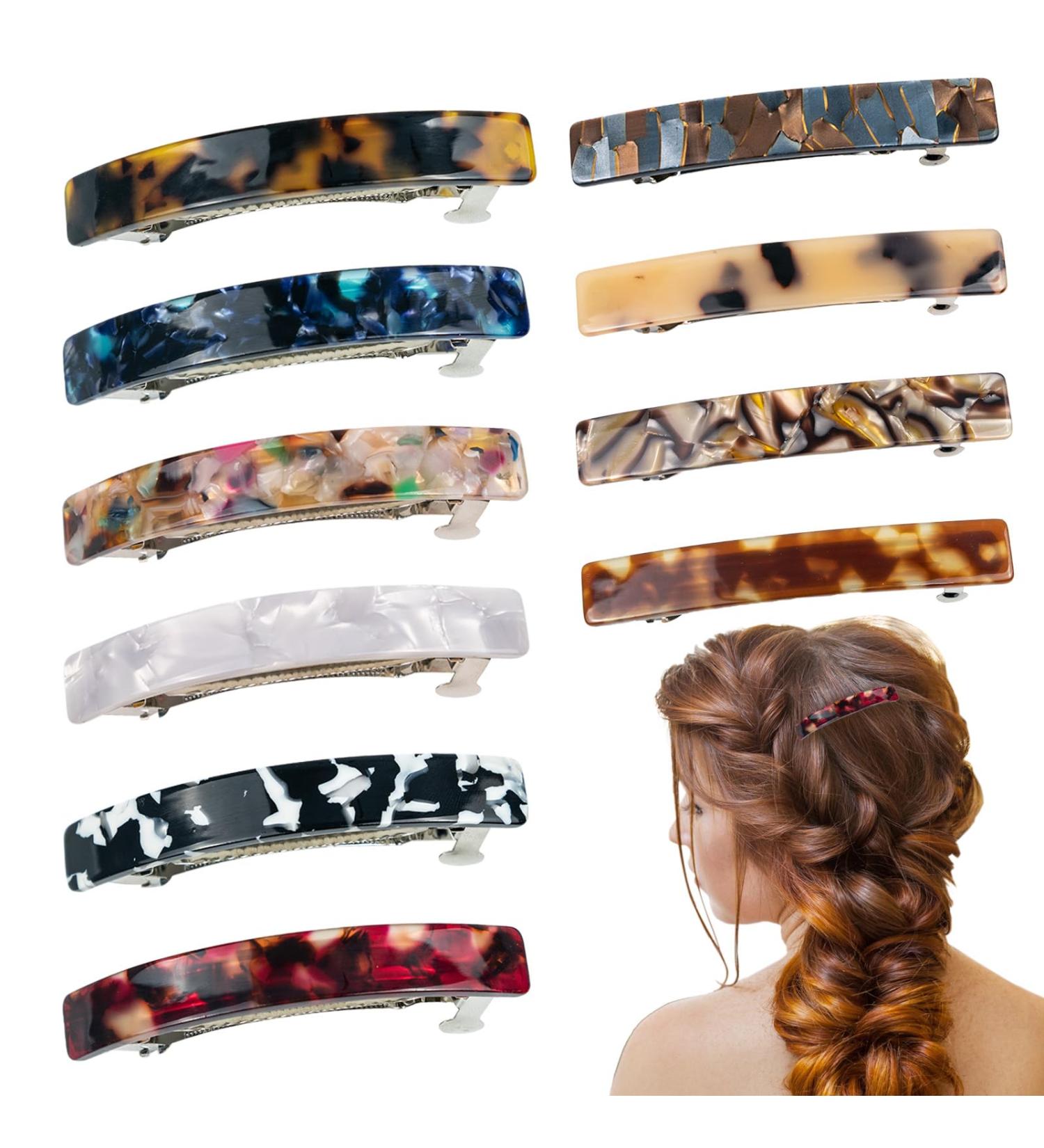 10 Pcs Hair Barrettes for Women Tortoise Shell Hair Barrettes Acetate French Design Acrylic Hair Clips Christmas Gifts for Girls Mom (Multicolor) - Buy Online on GoSupps.com