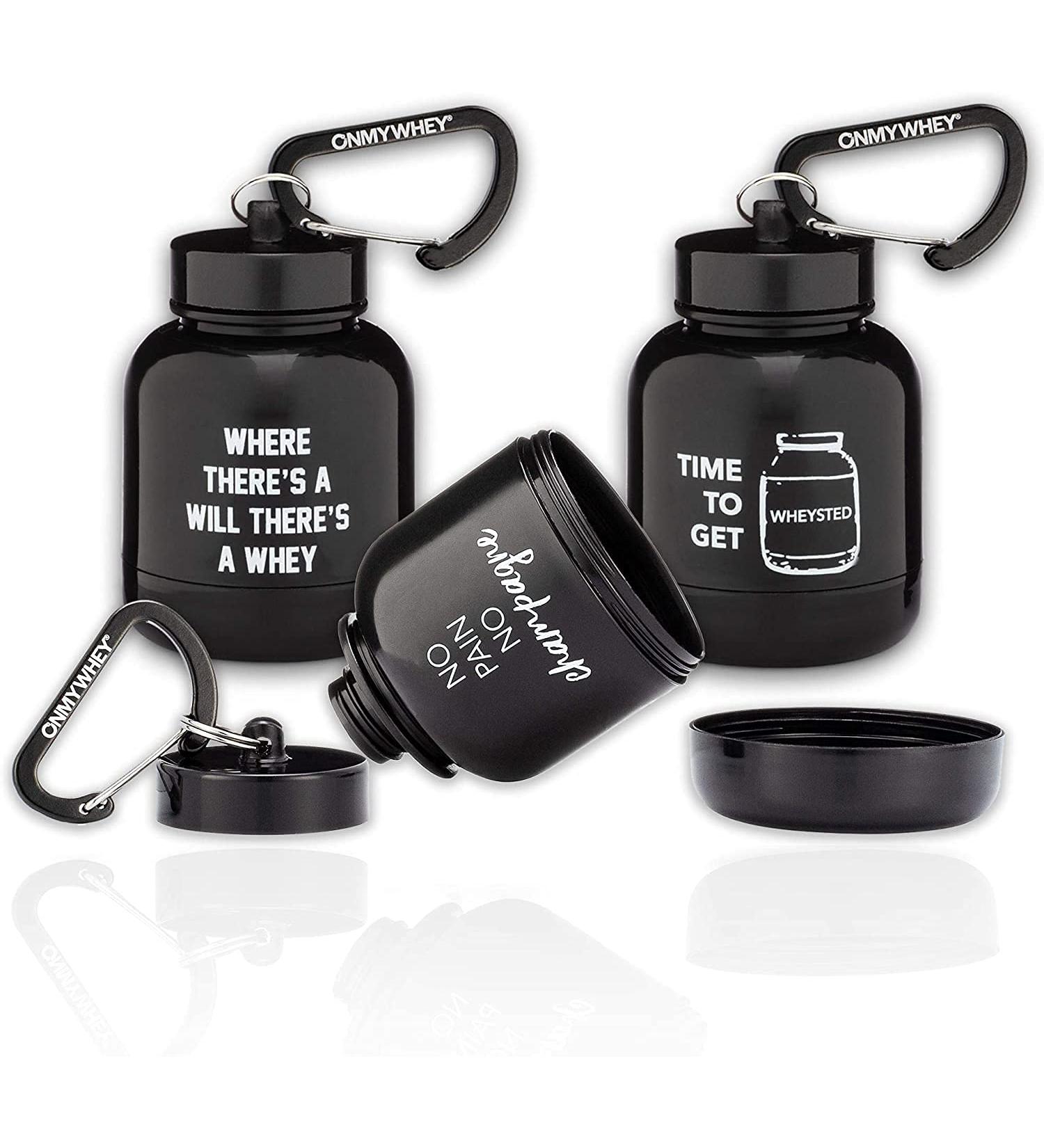 OnMyWhey Protein Powder Funnel Keychain 3-Pack - Portable Container for Gym & Travel | TSA Approved - Punny Fitness Supplement Holder - Buy Online on GoSupps.com