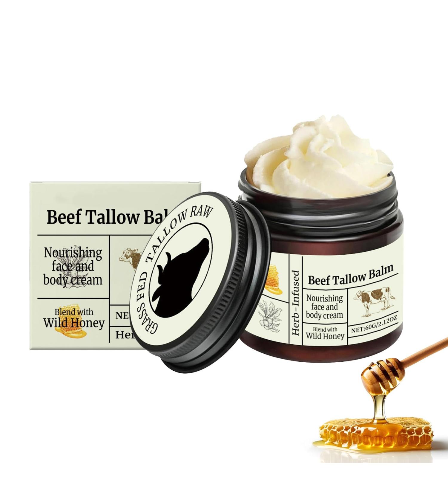 Beef Tallow for Skin Care - Tallow Honey Balm Face Cream | Whipped Body Butter for Dry Skin | Nourishing Face and Body Cream 60g/2.12oz - Buy Online on GoSupps.com