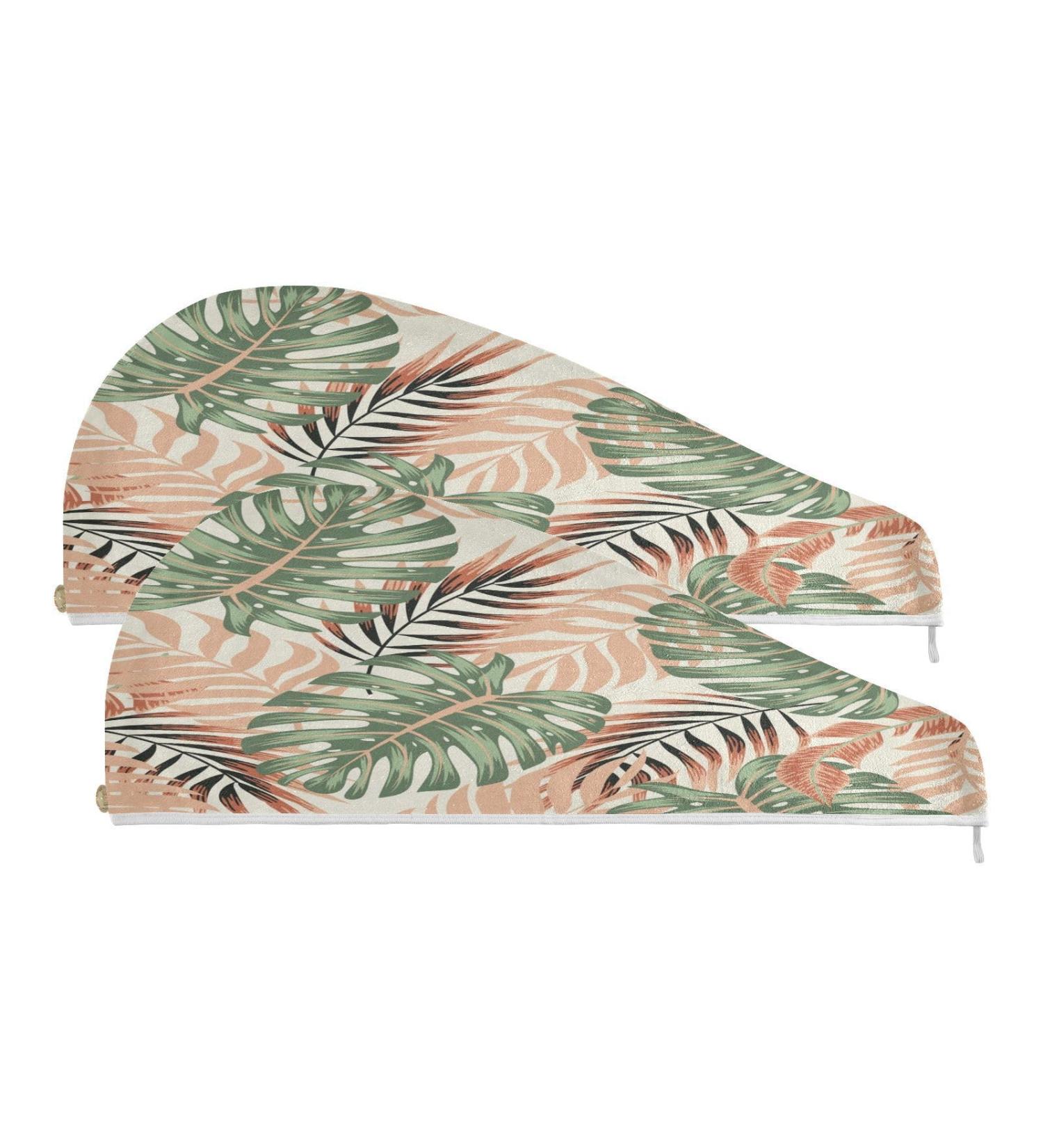 Tropical Leaves Dry Hair Cap Set - 2 Piece Quick Drying Towel & Button Headband | Super Absorbent & Comfortable - Buy Online on GoSupps.com