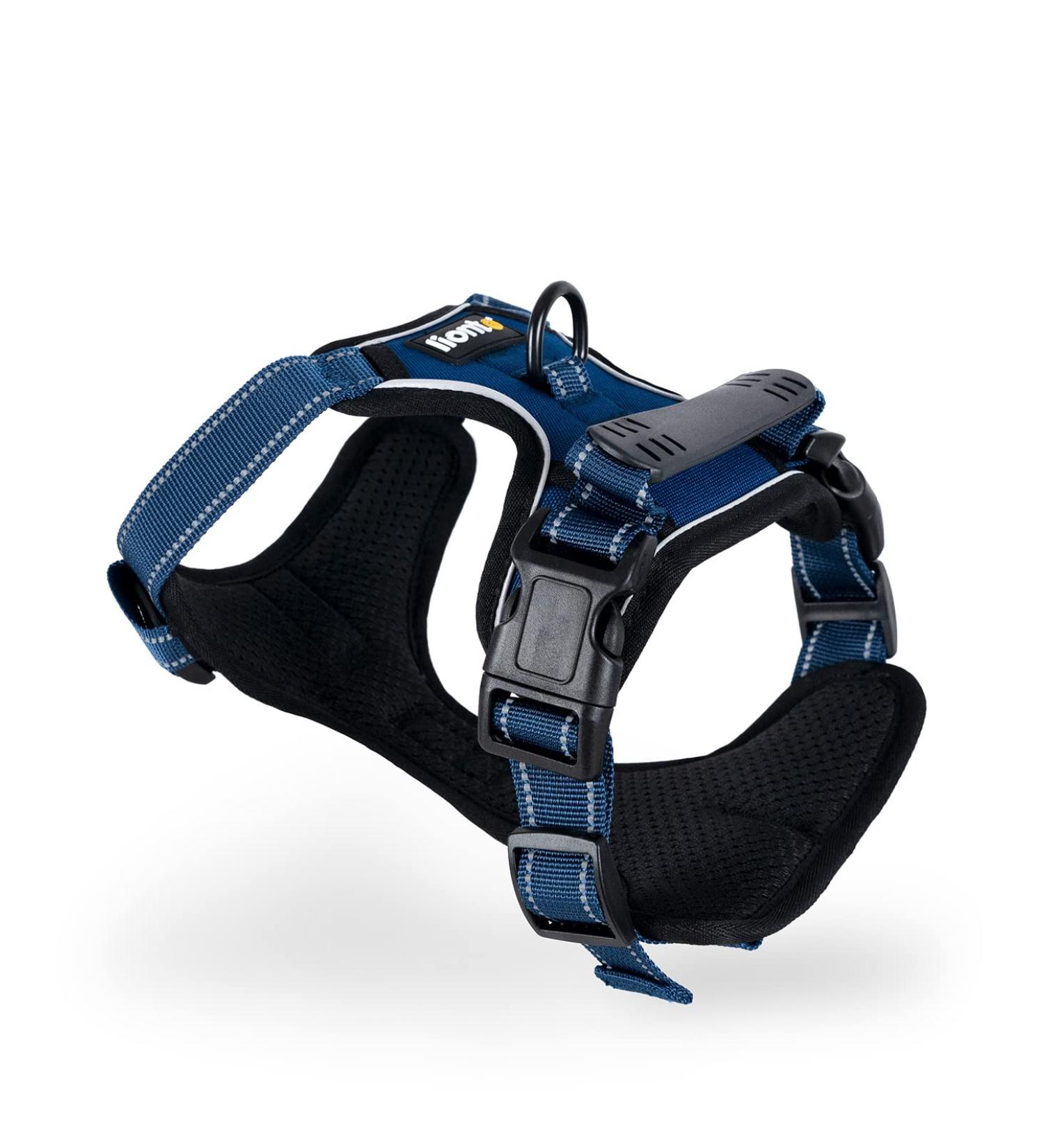 Lionto Adjustable Padded Anti-Pull Dog Harness - Reflective Safety Harness | Size L - Blue | International Shipping Available - Buy Online on GoSupps.com
