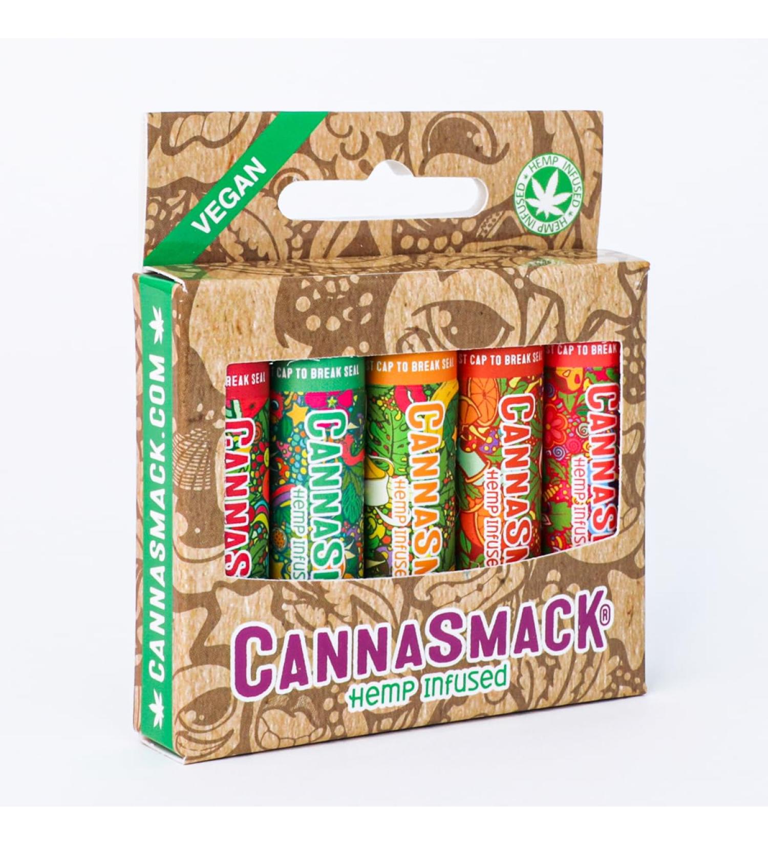 CannaSmack Vegan Hemp Lip Balm - 5 Flavors Included - Soothe Moisturize Hydrate Protect & Nourish Dry Chapped or Irritated Lips - Made with Hemp Seed Oil Natural & Botanical Ingredients - Buy Online on GoSupps.com