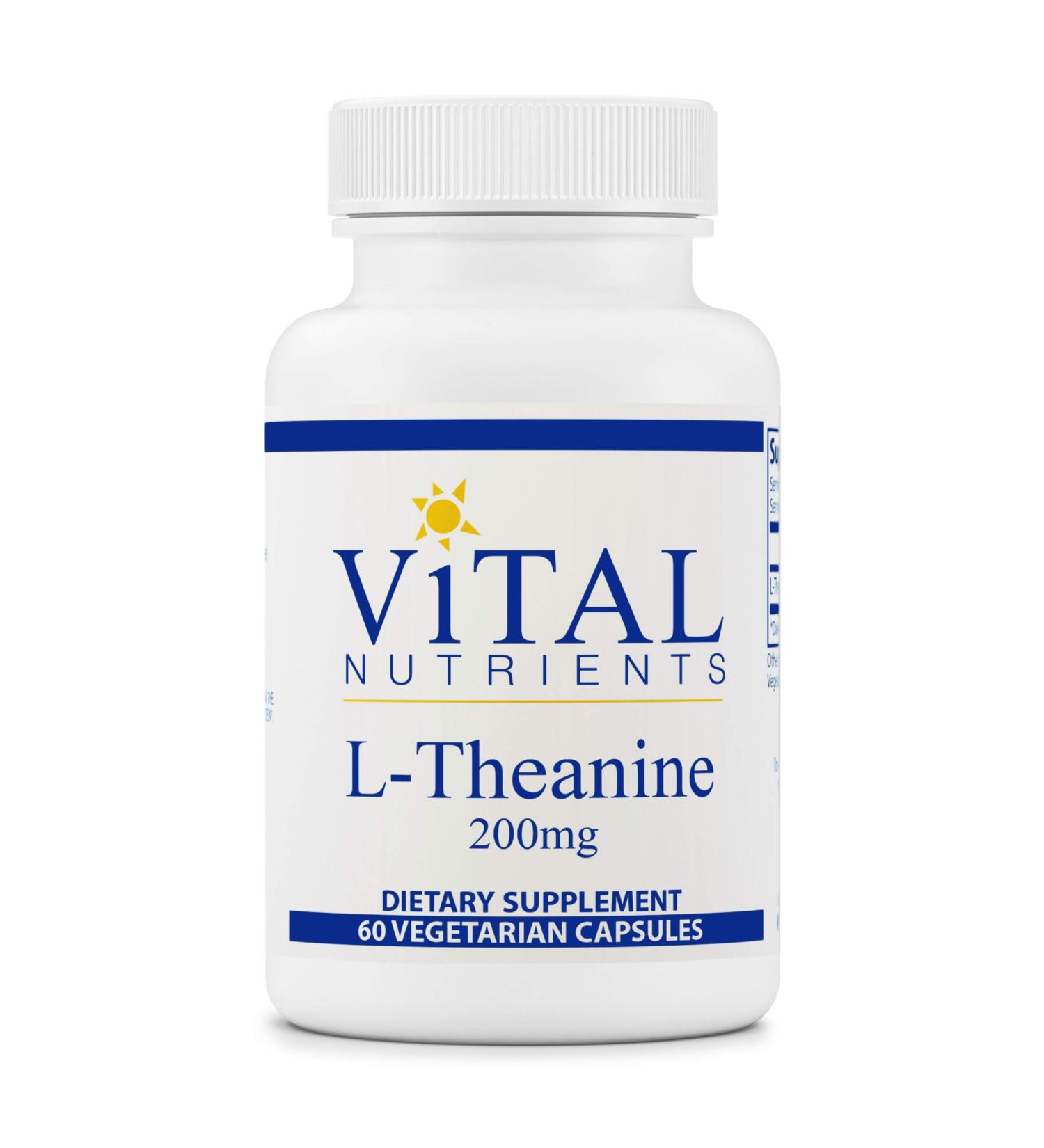Vital Nutrients L-Theanine 200 mg - 60 Vegetarian Capsules for Relaxation & Focus - Buy Online on GoSupps.com