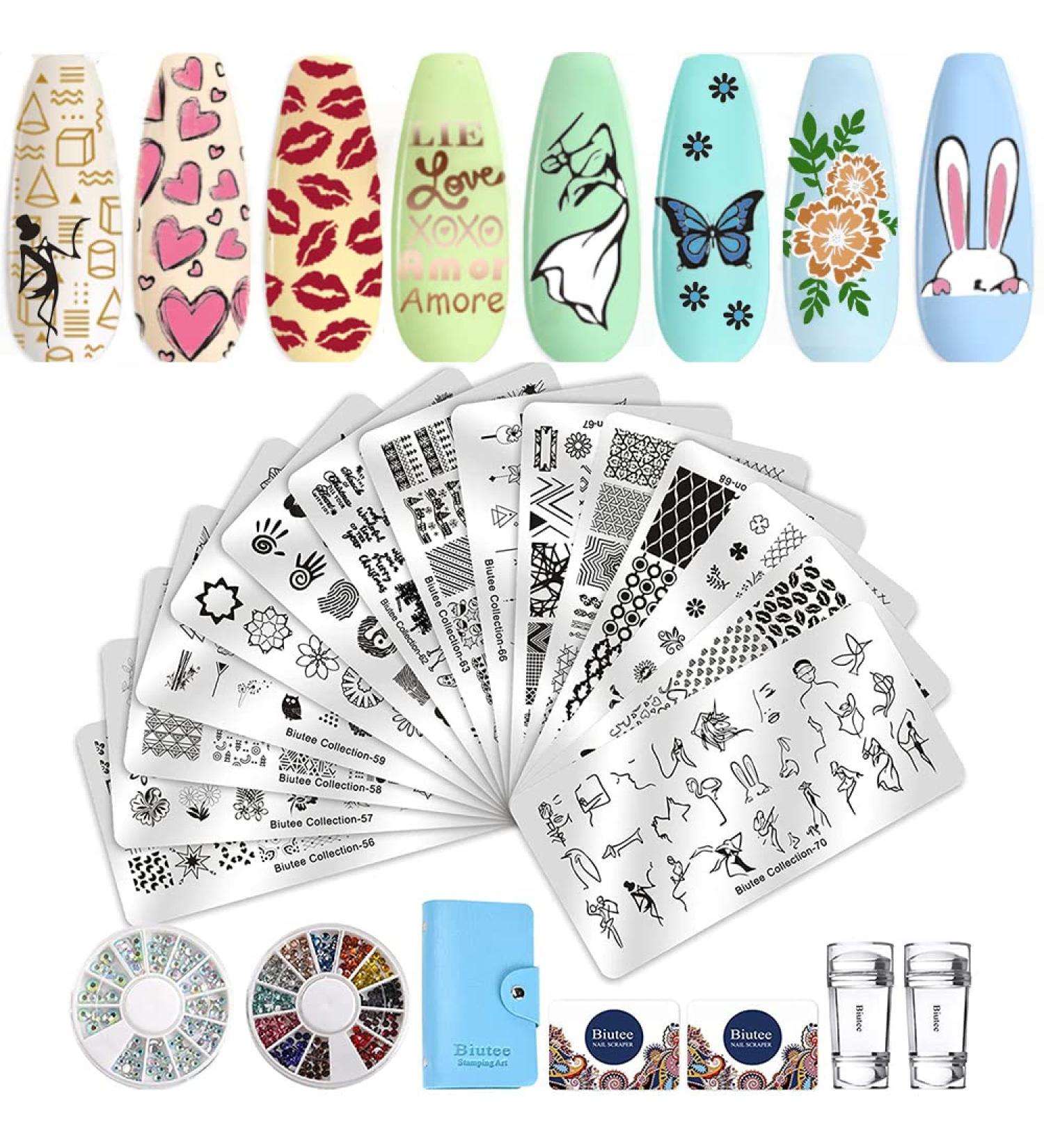 Biutee Nail Stamp Plate Kit - Silicone Clear Stamper for Nail Art Stamping with French Tip Template, Rhinestone Decoration, and Image Stencils - Summer Holiday Designer Series 1 - Buy Online on GoSupps.com