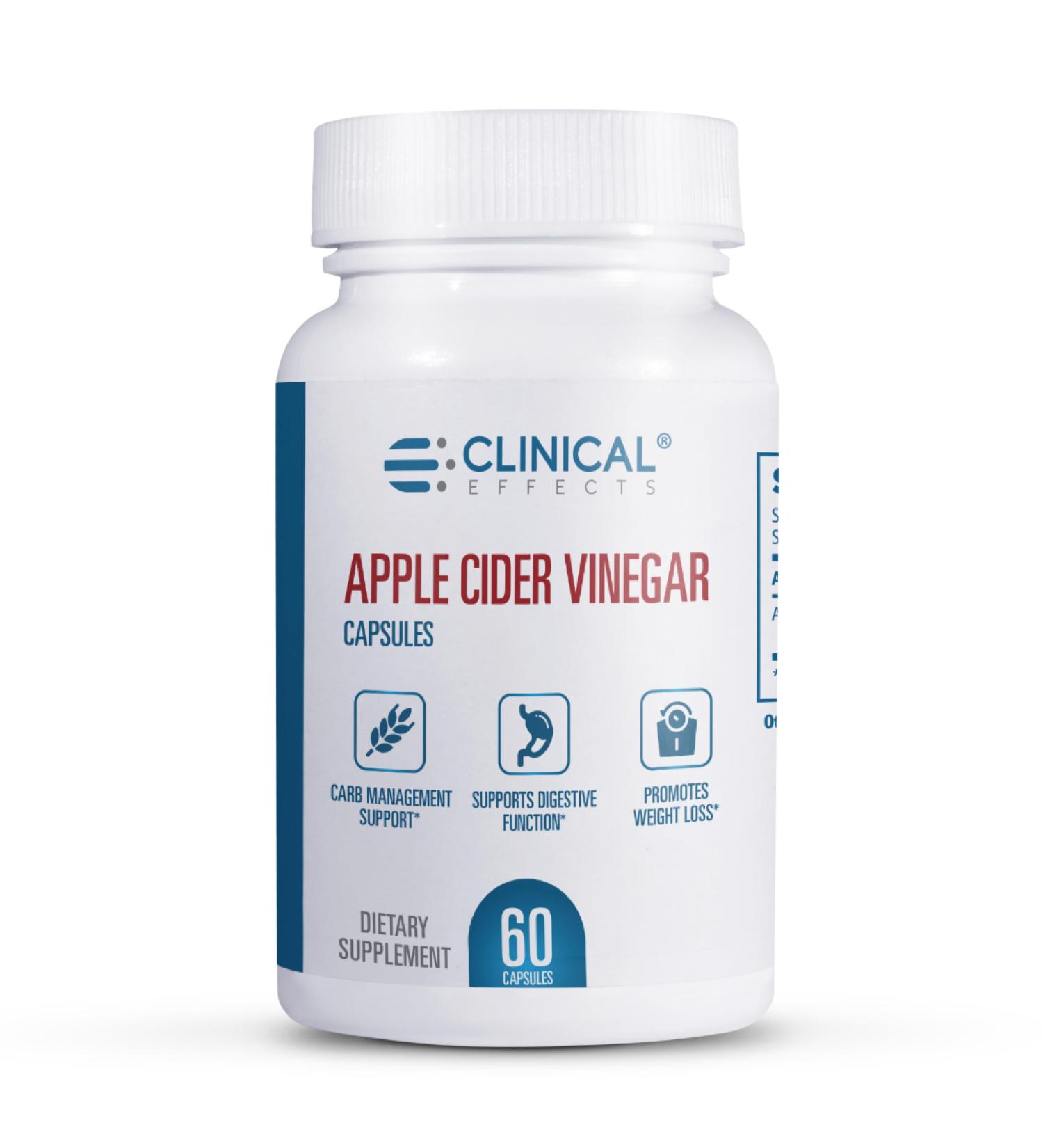 Clinical Effects Apple Cider Vinegar Capsules - 1300mg Pure Apple Cider Vinegar for Weight Management, Heart Health, and Energy Support - 60 Veggie ACV Pills - Made in The USA - Buy Online on GoSupps.com
