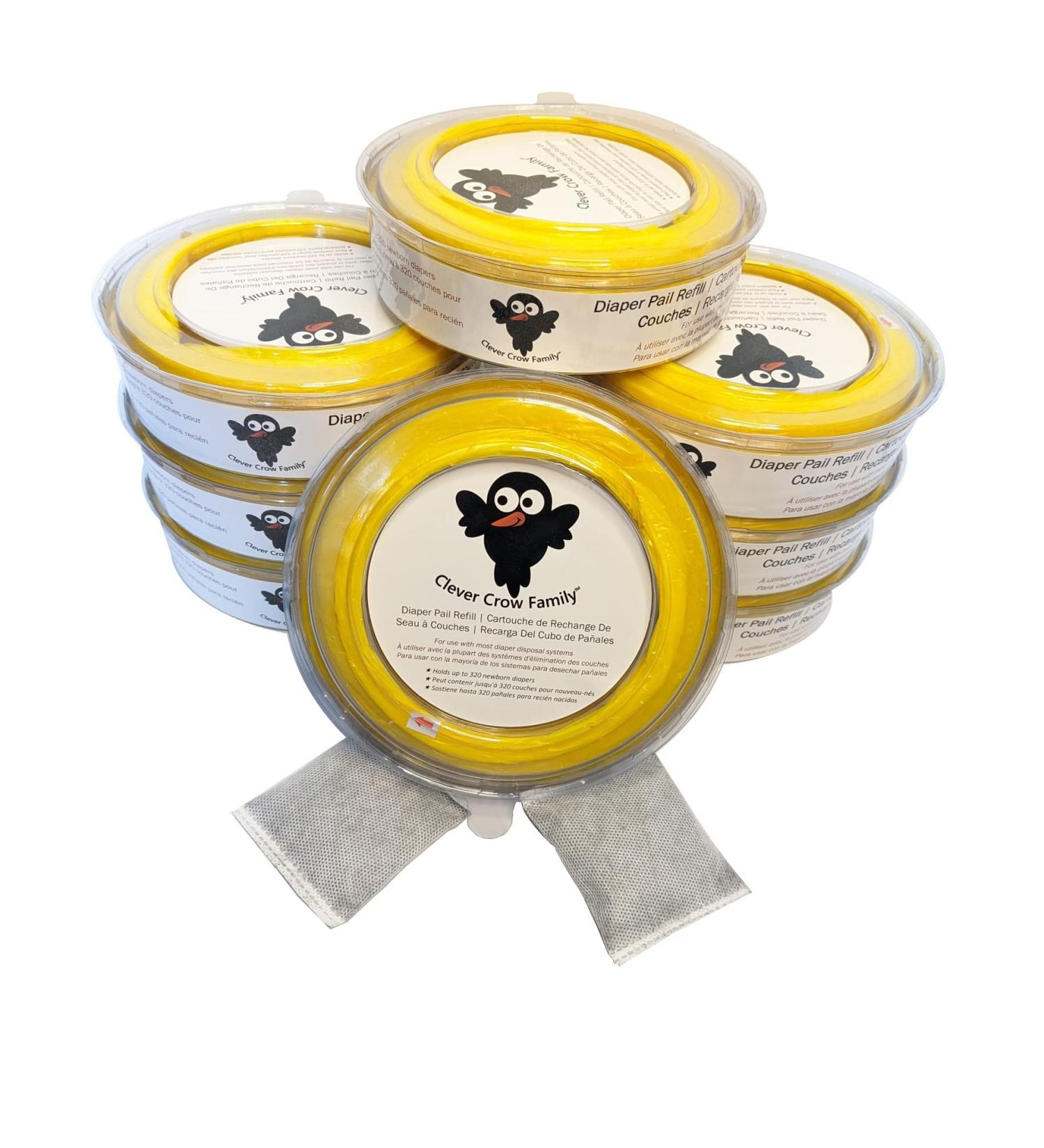 Clever Crow Diaper Pail Refill Bags (8 pack!) Plus 2 BONUS Charcoal Deodorizers! Yellow Bags with No Scent - Buy Online on GoSupps.com